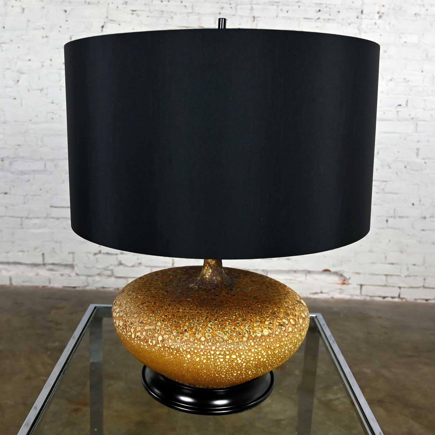 Mid-Century Modern Lava Glazed Large Scale Table Lamp New Faux Silk Drum Shade For Sale 1