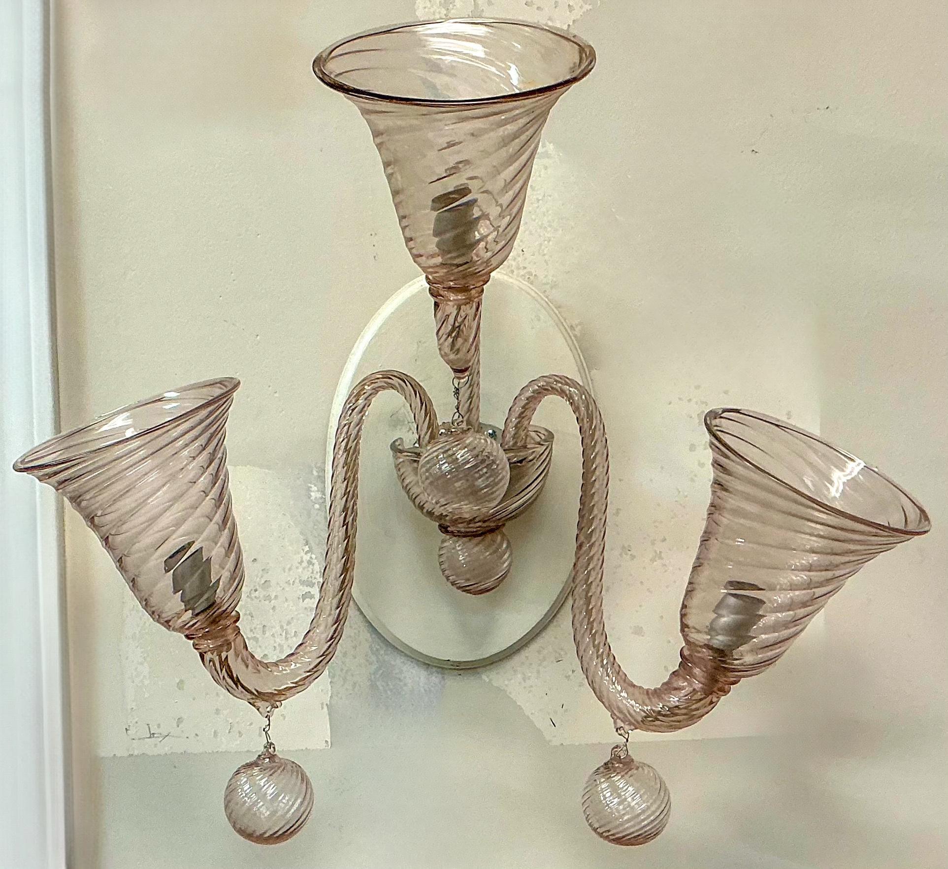 Mid-Century Modern The Moderns Modern Lavender Swirl Italian Murano Glass Wall Sconces - Pair en vente