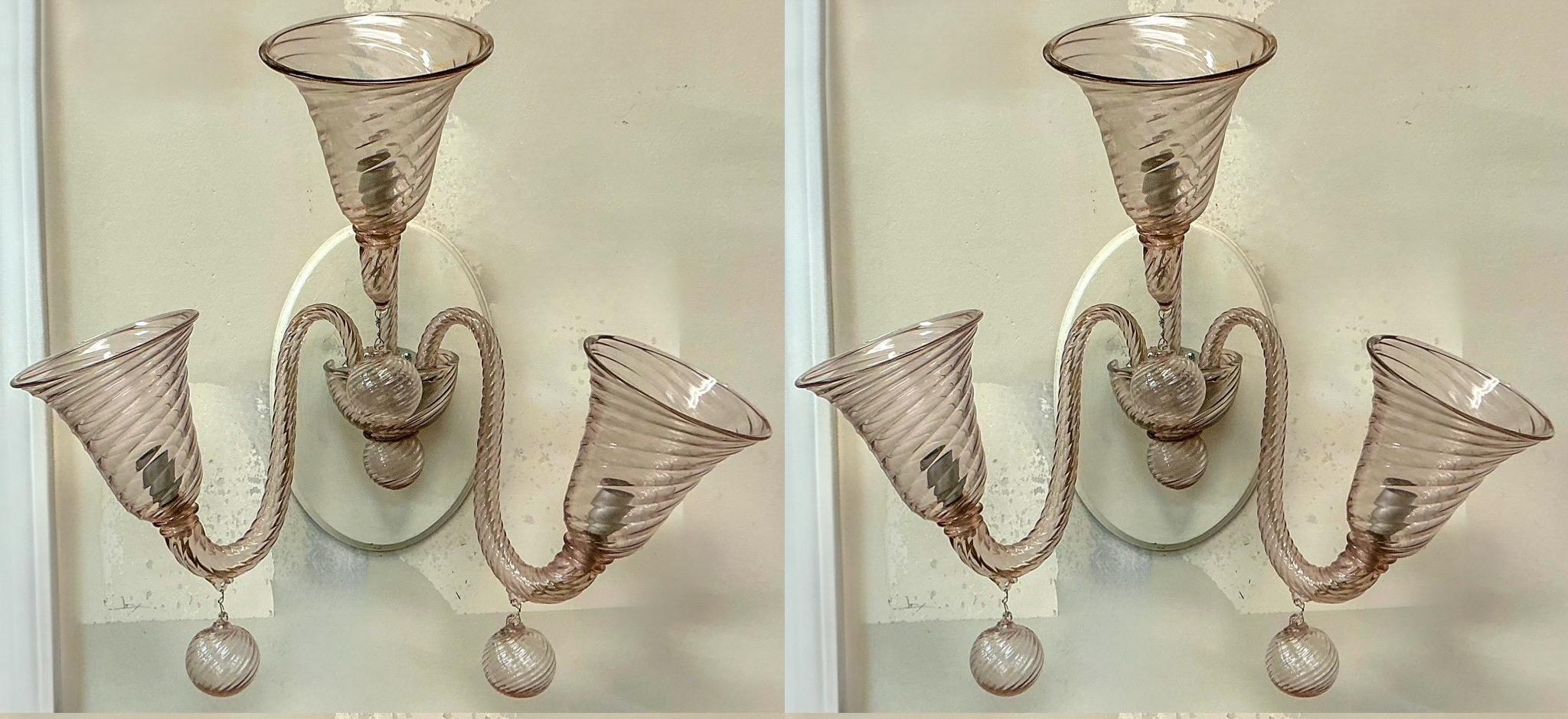 italien The Moderns Modern Lavender Swirl Italian Murano Glass Wall Sconces - Pair en vente