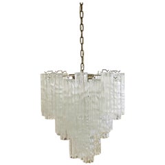 Mid-Century Modern Layered Murano Tronchi Glass Chrome Chandelier Fixture, 1970s