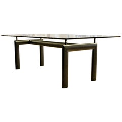 Mid-Century Modern Le Corbusier Black Lacquered Metal Glass Dining Table, 1970s