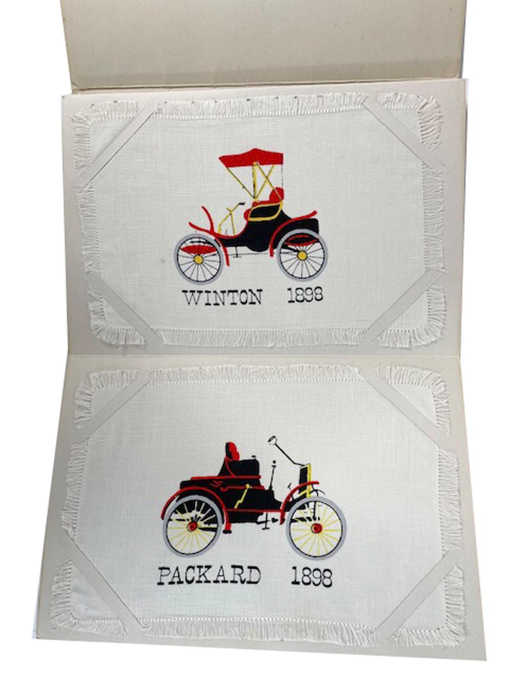 American Mid-Century Modern Leacock Linen Cocktail Napkins with Horseless Carriages For Sale