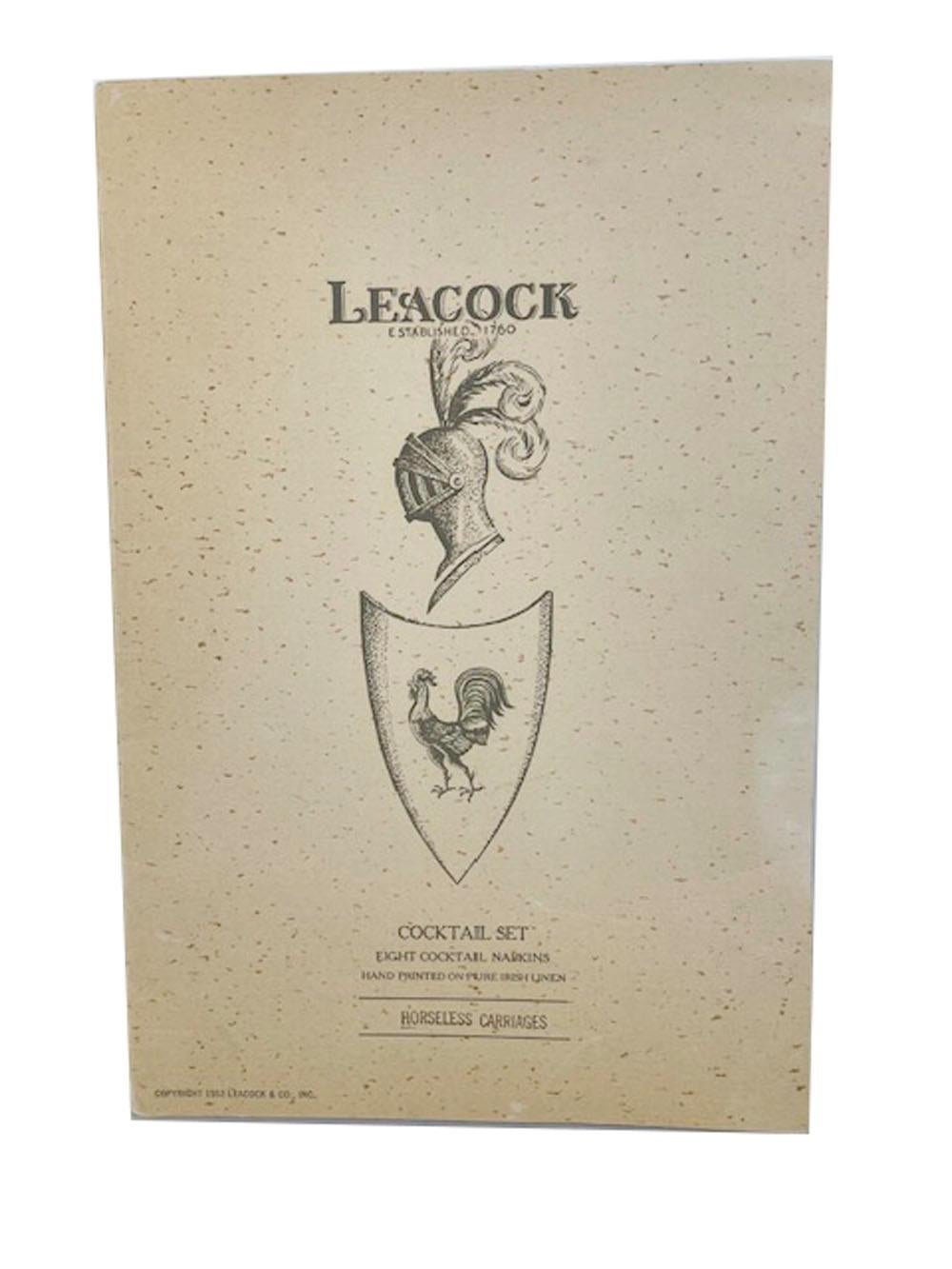 Mid-Century Modern Leder-Leinen-Cocktail Servietten mit pferdlosen Kutschen im Angebot 2