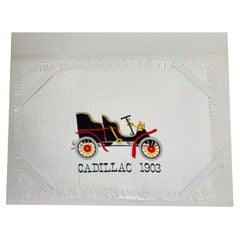 Retro Mid-Century Modern Leacock Linen Cocktail Napkins with Horseless Carriages