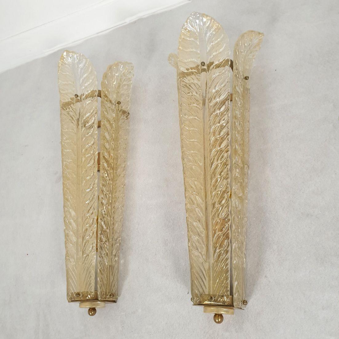 Apliques de cristal de Murano con hojas, modernos de mediados de siglo Moderno de mediados de siglo en venta