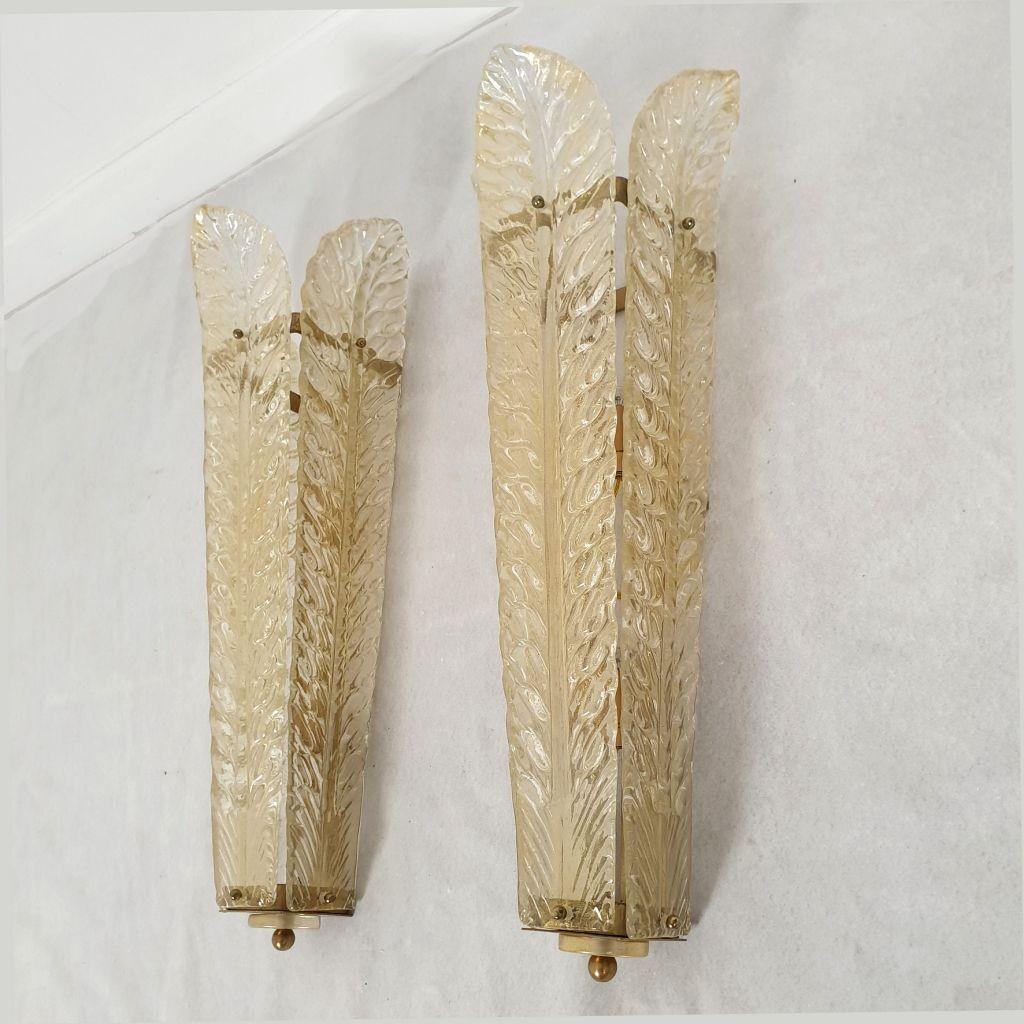 Apliques de cristal de Murano con hojas, modernos de mediados de siglo Italiano en venta