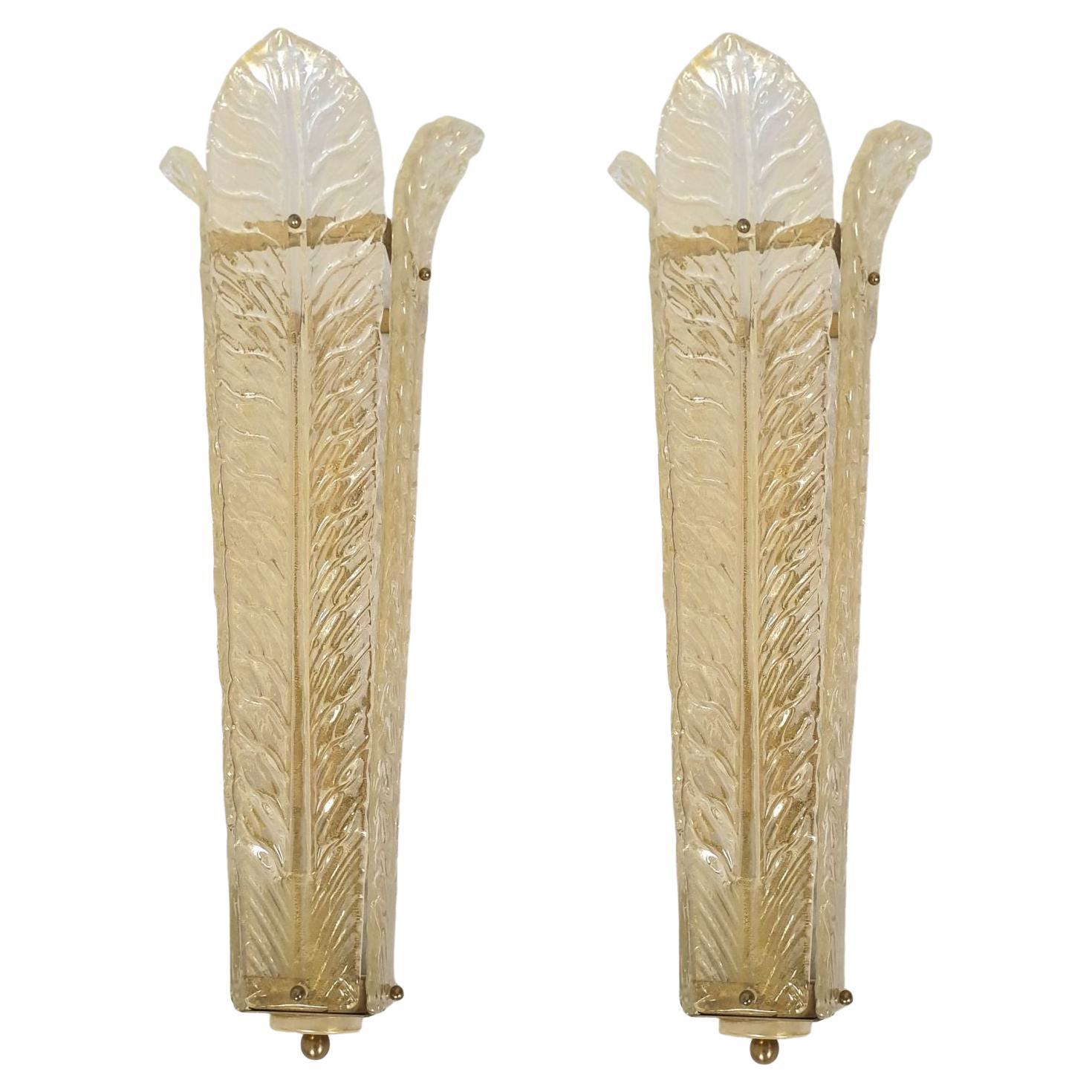 Mid-Century Modern leaf Murano glass sconces