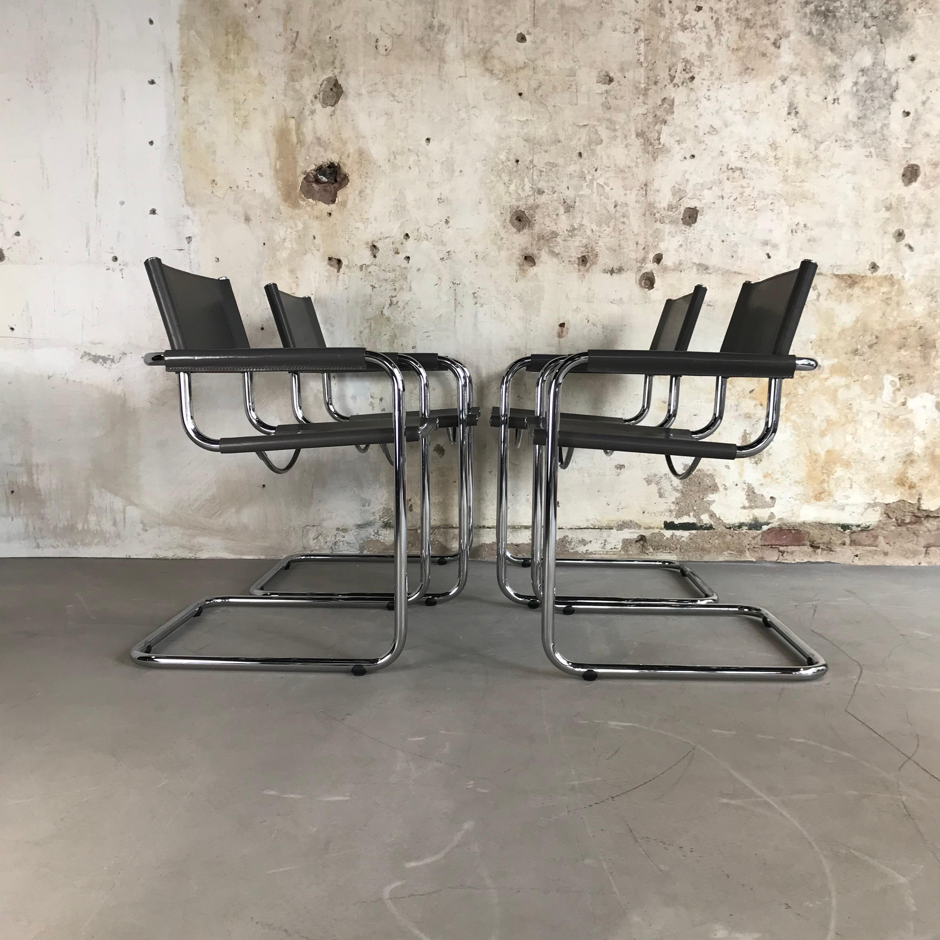 Lacquered Mid-Century Modern Leather and Chrome Cantilever Chairs by Mart Stam for Fasem  For Sale