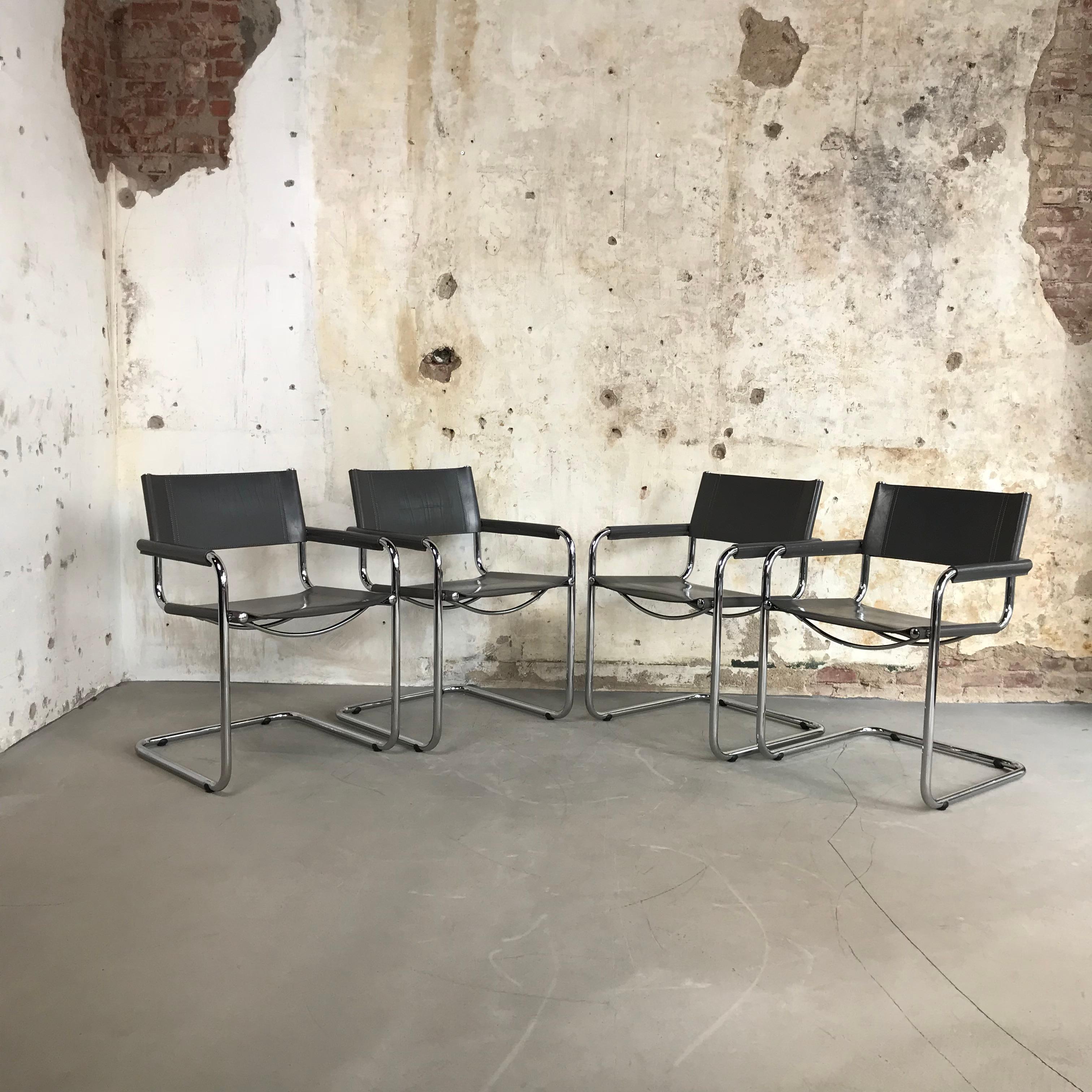 Mid-Century Modern Leather and Chrome Cantilever Chairs by Mart Stam for Fasem  In Good Condition For Sale In Enschede, NL