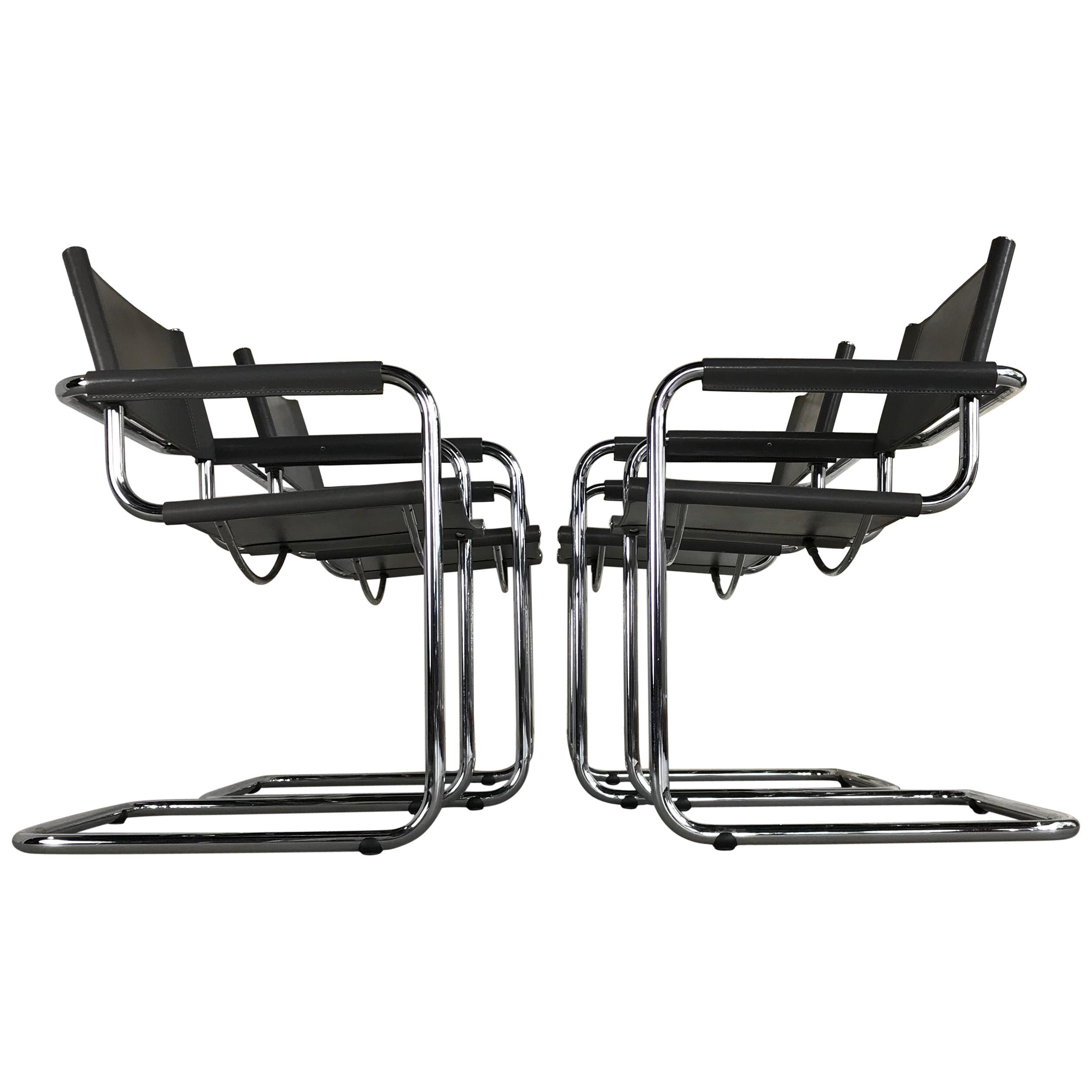 Mid-Century Modern Leather and Chrome Cantilever Chairs by Mart Stam for Fasem  For Sale