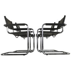 Mid-Century Modern Leather and Chrome Cantilever Chairs by Mart Stam for Fasem 