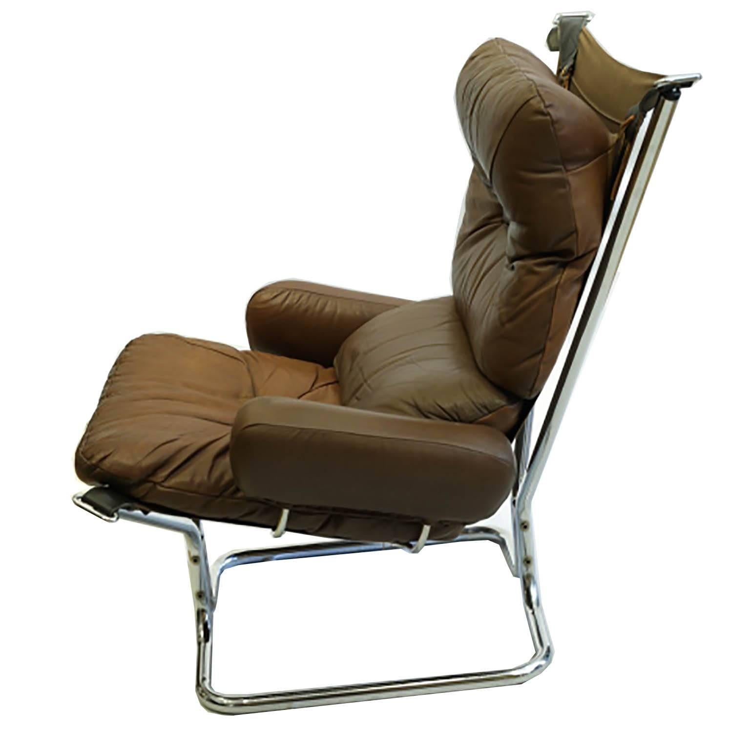 Norwegian Mid-Century Modern Leather and Chrome Chair by Ingmar Relling, circa 1970s