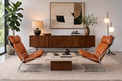 Sedie da salotto "pirata" vintage in pelle e cromo di Elsa e Nordahl Solheim