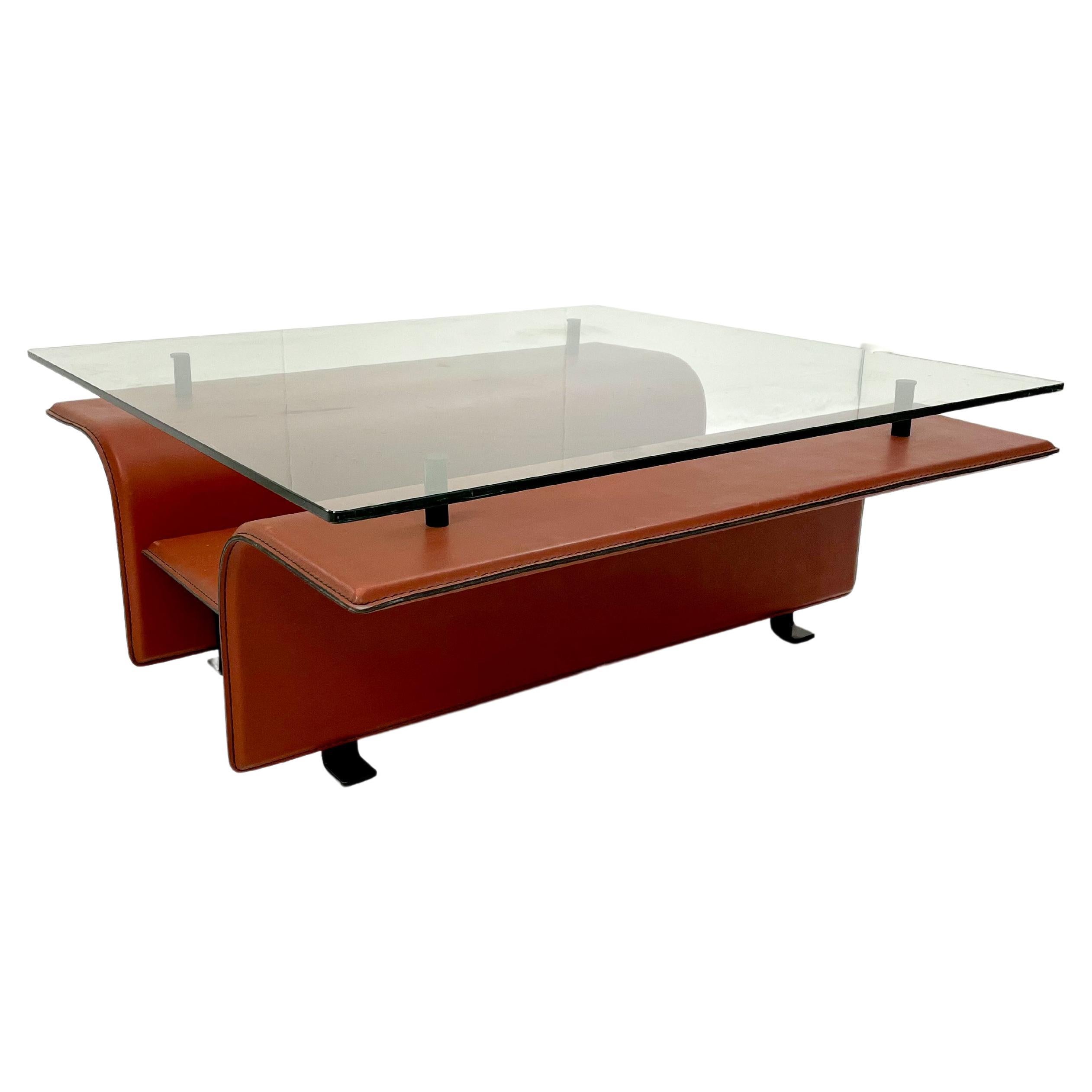 Mid-Century Modern Leather and Glass Coffee Table, Italy, 1980s For Sale