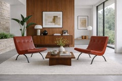 Sillones "Scoop" de cuero y hierro de Milo Baughman