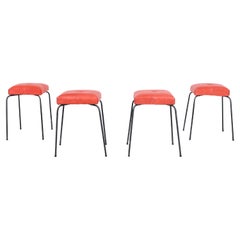 Mid-Century Modern Leather and Iron Stools by Calfran Rattan, 1950s