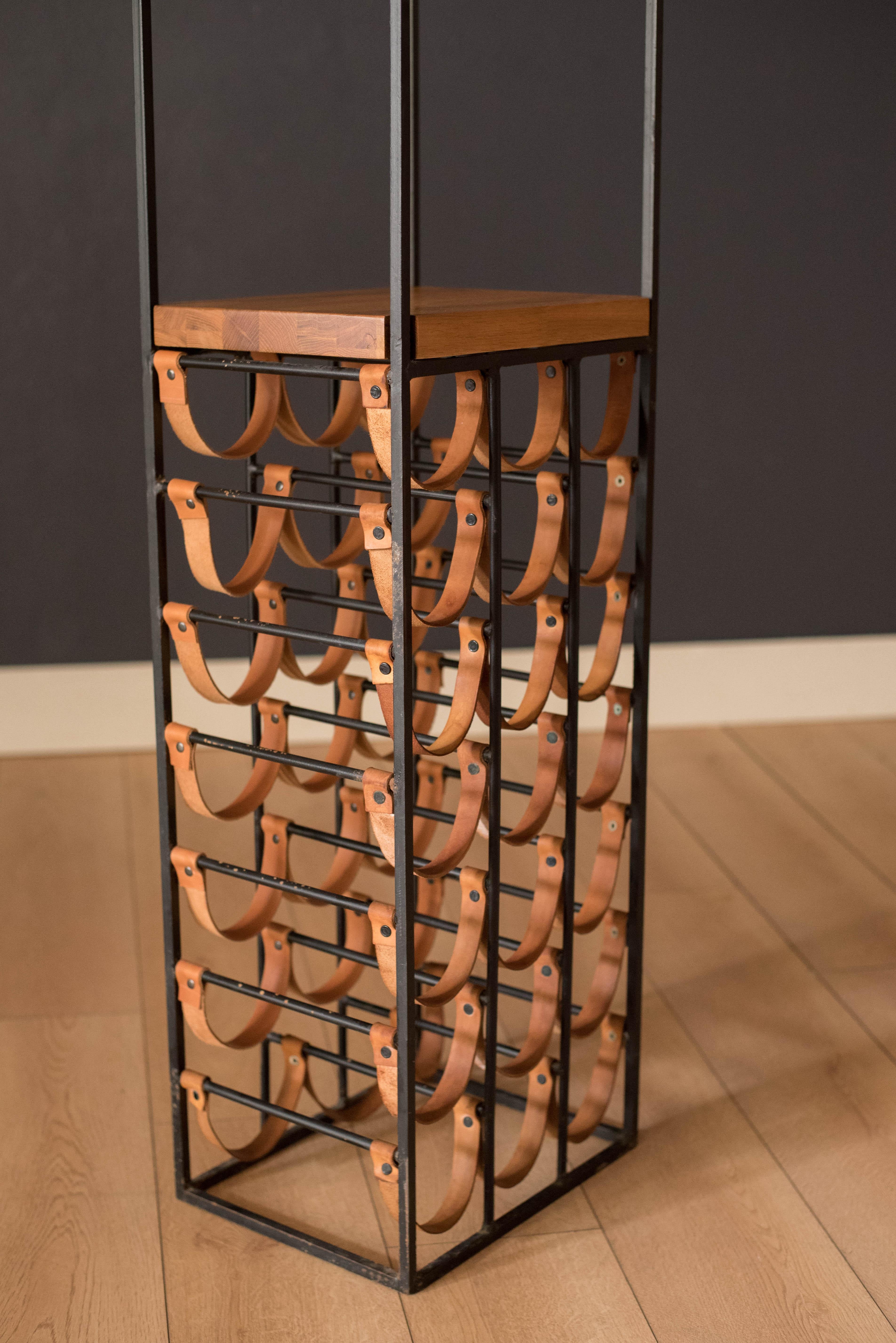 Mid-Century Modern Leather and Iron Wine Rack by Arthur Umanoff In Good Condition In San Jose, CA