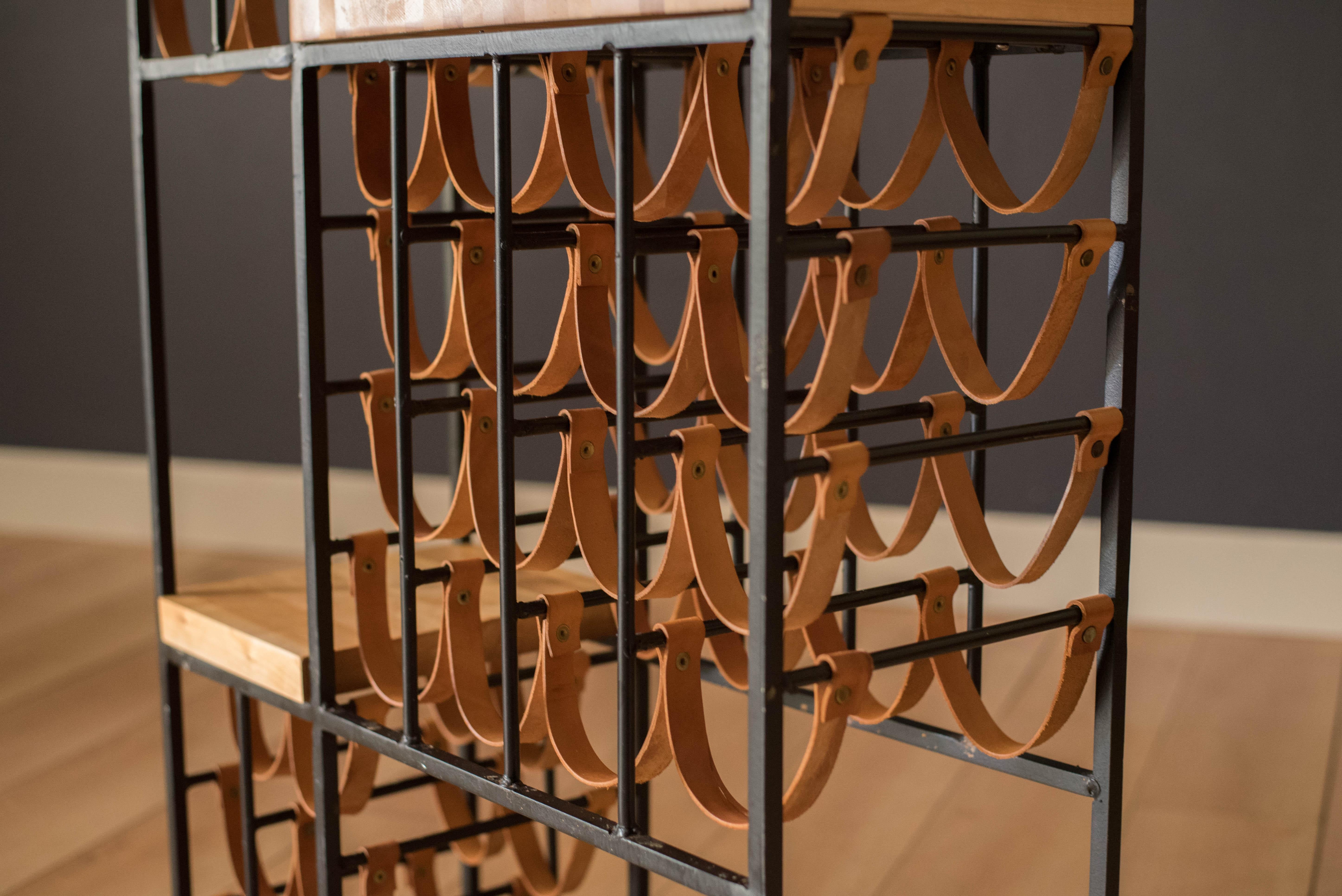 Mid-Century Modern Leather and Iron Wine Rack Room Divider by Arthur Umanoff 5