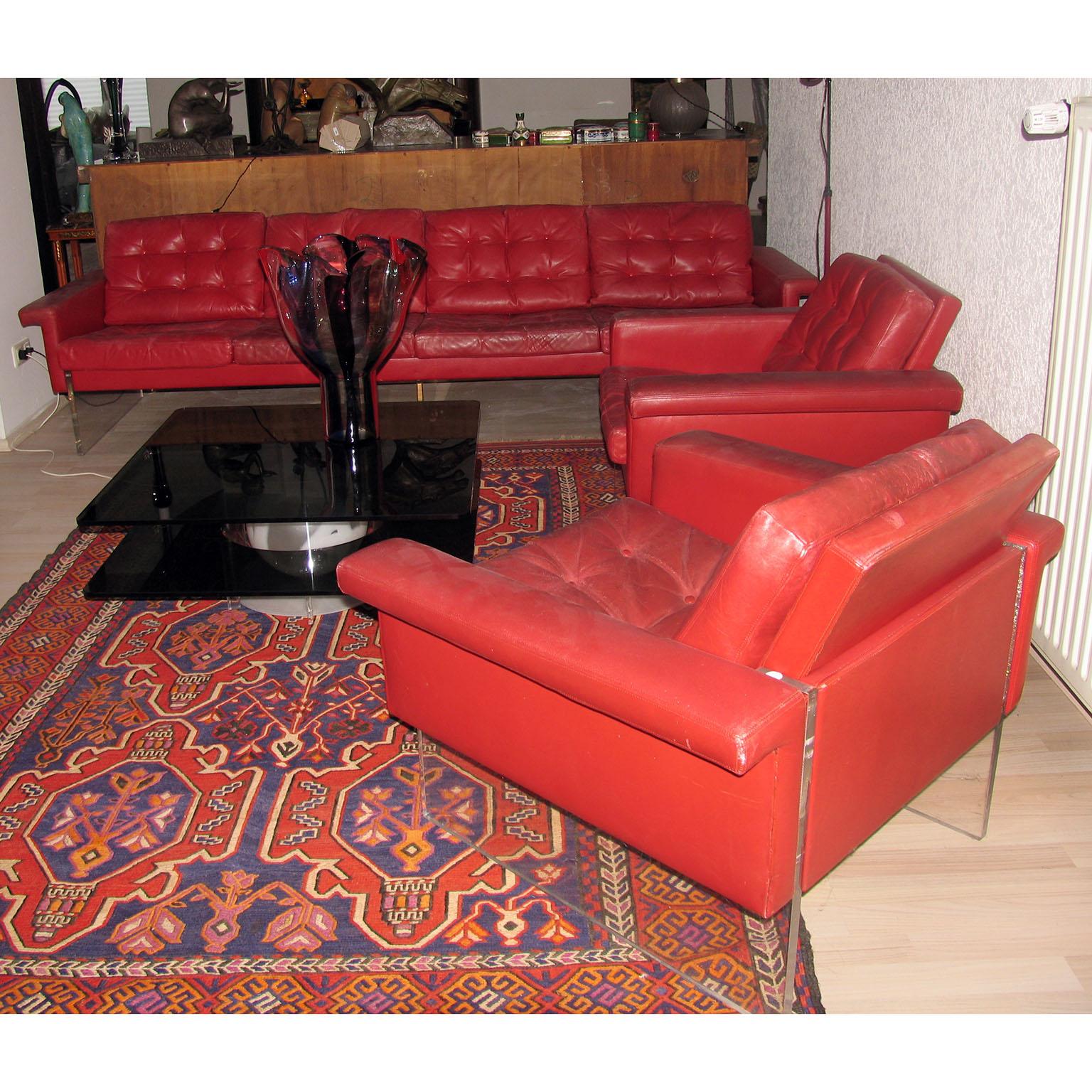 Mid-Century Modern Leather and Lucite Vintage Loft Armchairs, Italy, 1970s For Sale 3
