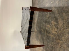 Mid-Century Modern Leather and Rosewood Weave Top Coffee Table