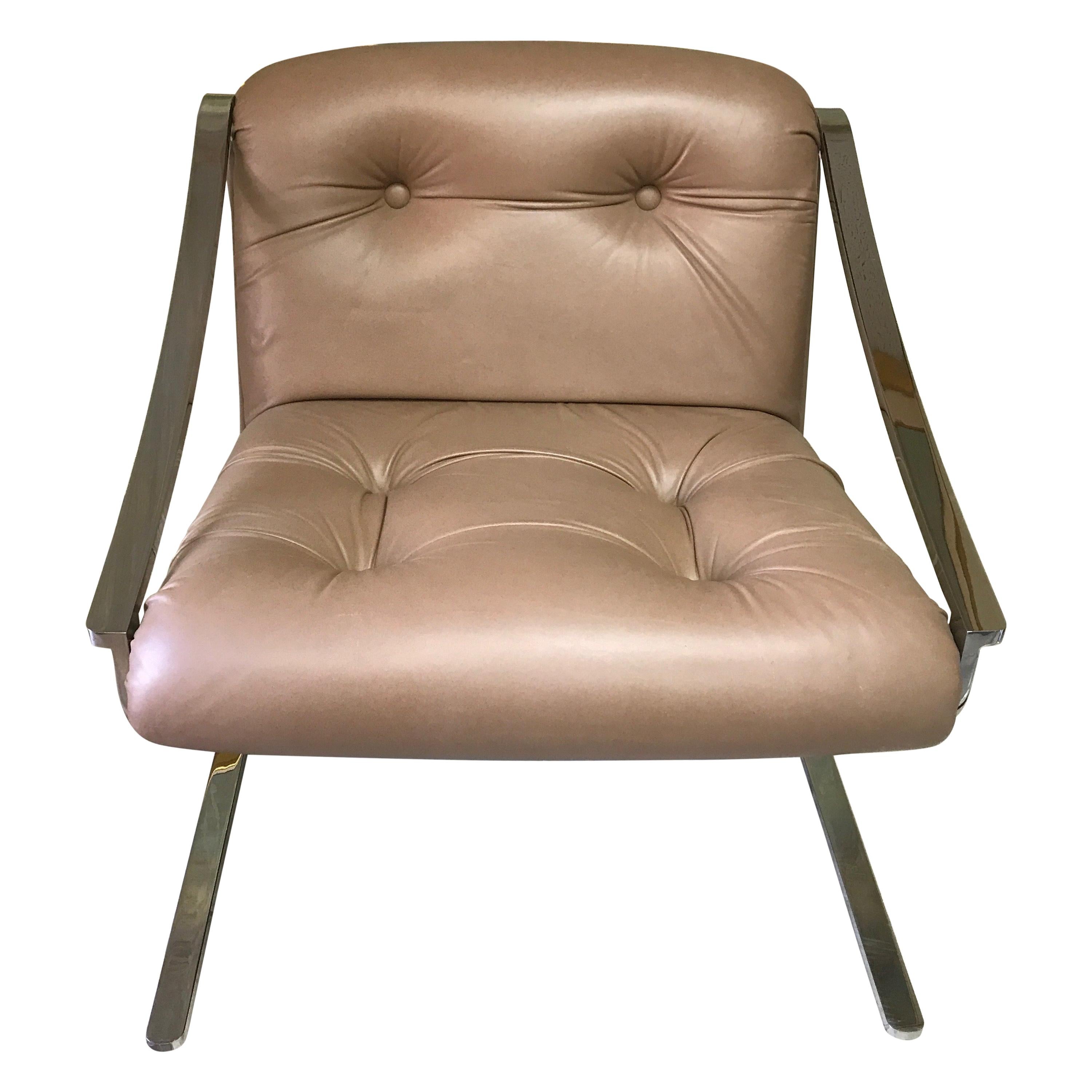 Mid-Century Modern Leather and Stainless Steel Armchair by Charles Gibilterra