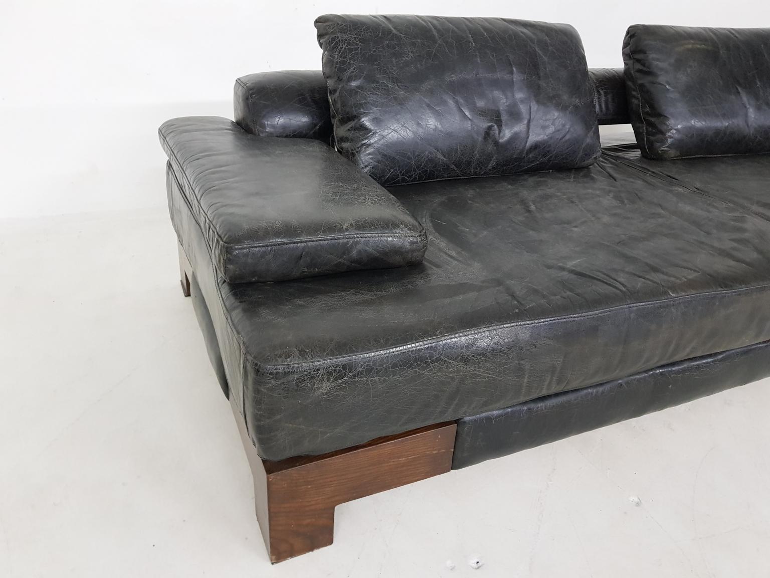 Mid-Century Modern Leather and Wenge Sofa or Daybed 8