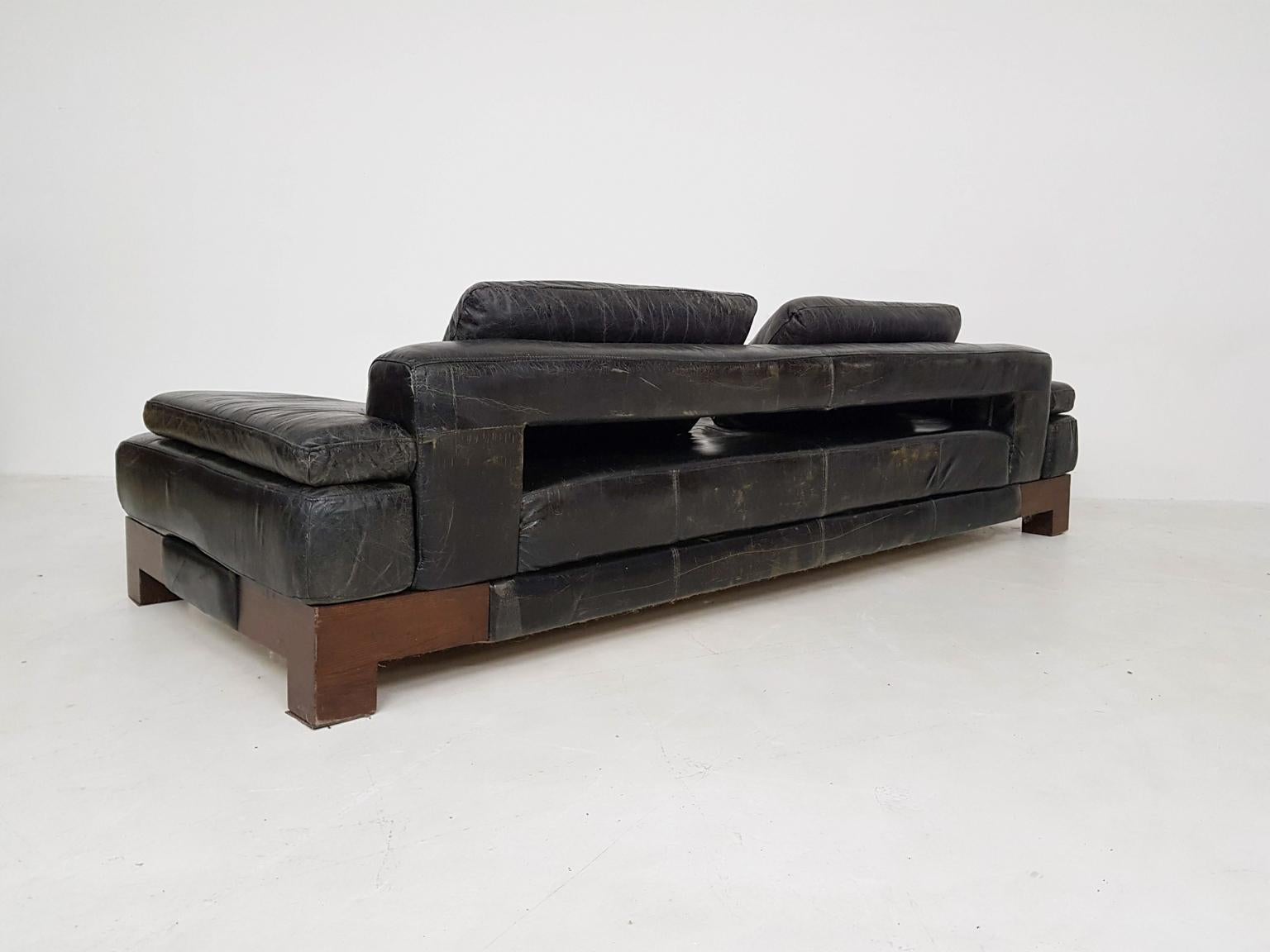 Mid-Century Modern Leather and Wenge Sofa or Daybed In Good Condition In Amsterdam, NL