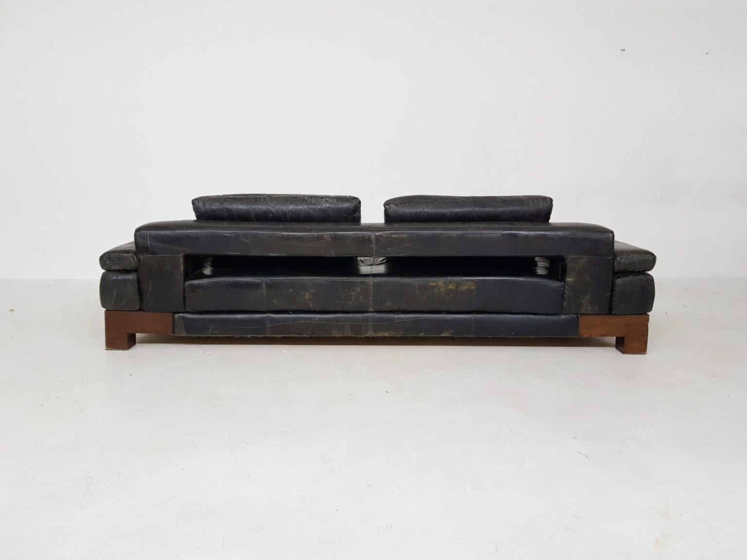 Late 20th Century Mid-Century Modern Leather and Wenge Sofa or Daybed
