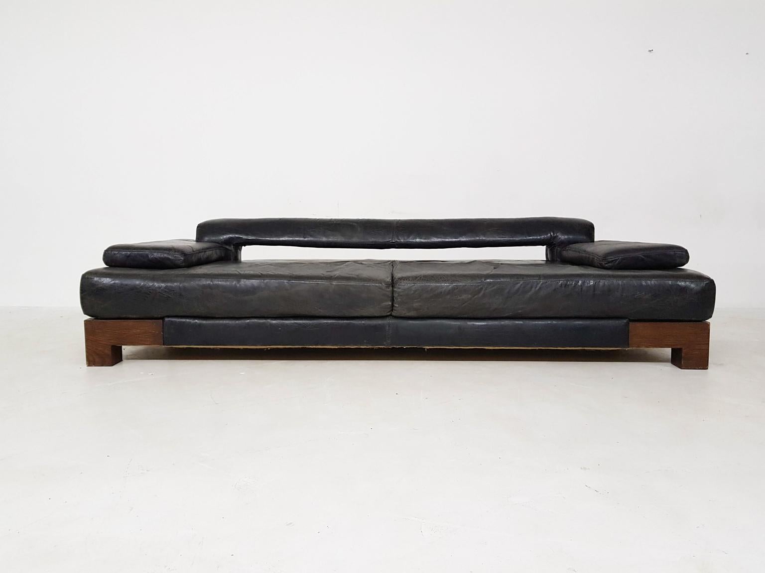 Mid-Century Modern Leather and Wenge Sofa or Daybed 1