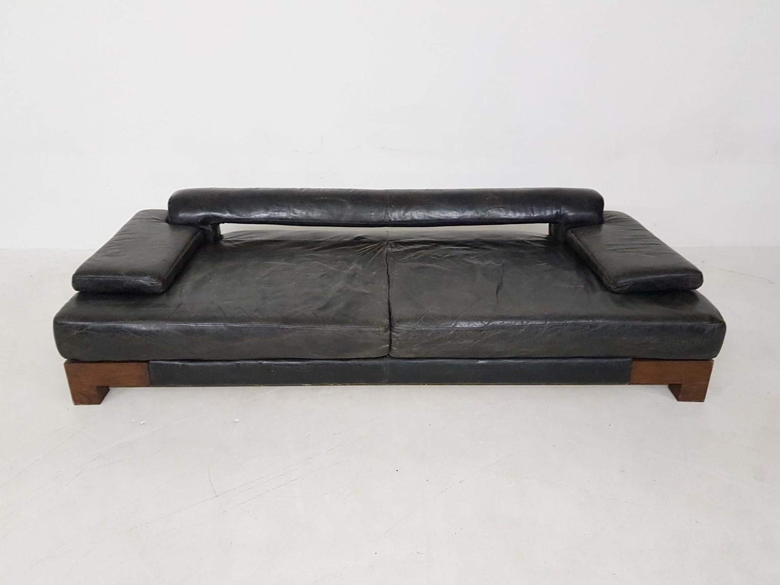 Mid-Century Modern Leather and Wenge Sofa or Daybed 2