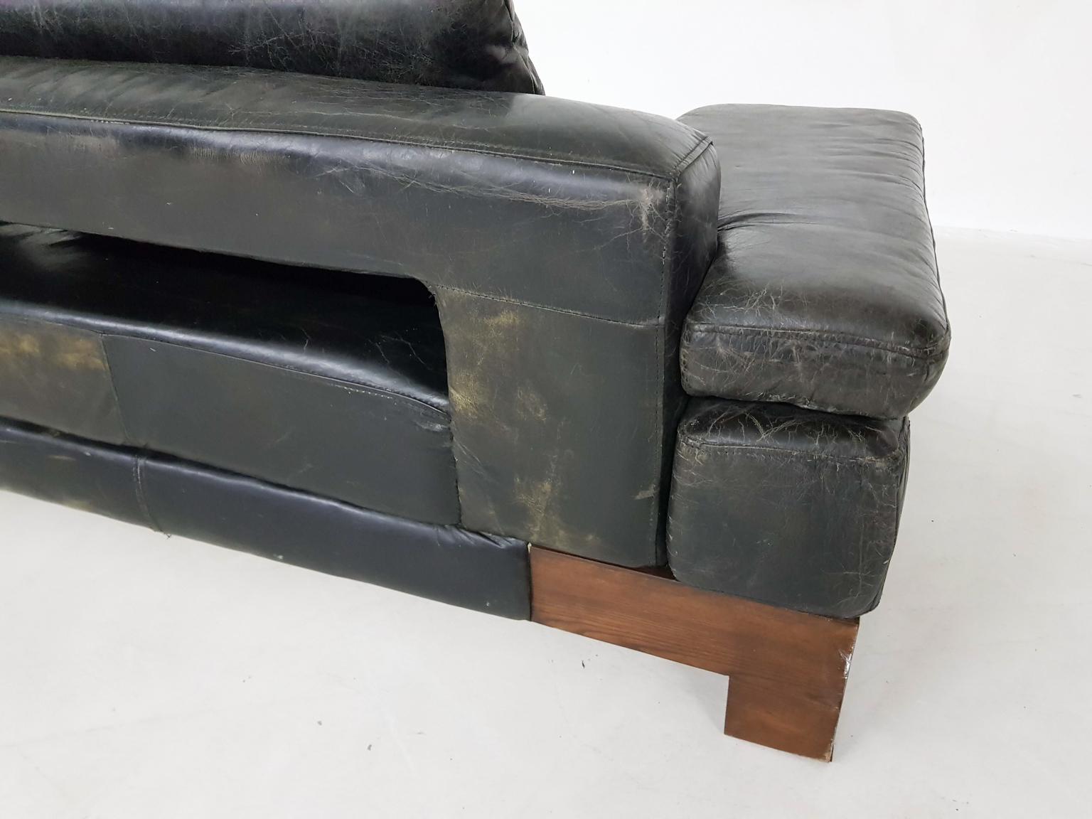 Mid-Century Modern Leather and Wenge Sofa or Daybed 4
