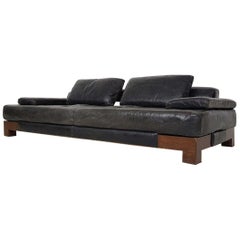 Mid-Century Modern Leather and Wenge Sofa or Daybed