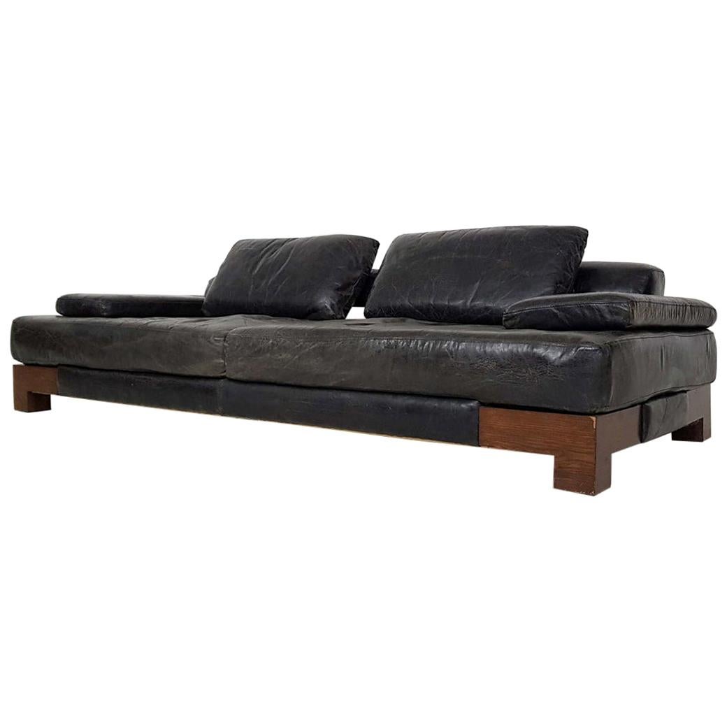 Mid-Century Modern Leather and Wenge Sofa or Daybed