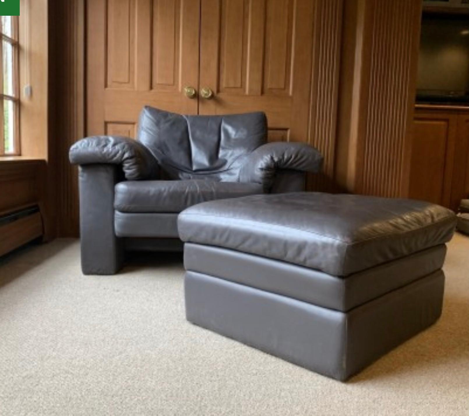 Mid-Century Modern Leather Armchair & Ottoman Set by Cy Mann, 1970s, Rolf Benz In Good Condition In Brooklyn, NY