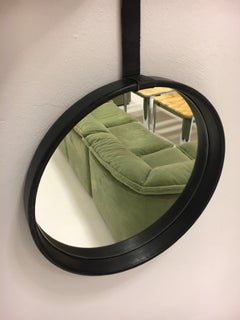 Mid-Century Modern Leather Bound Wall Mirror, France, 1950s