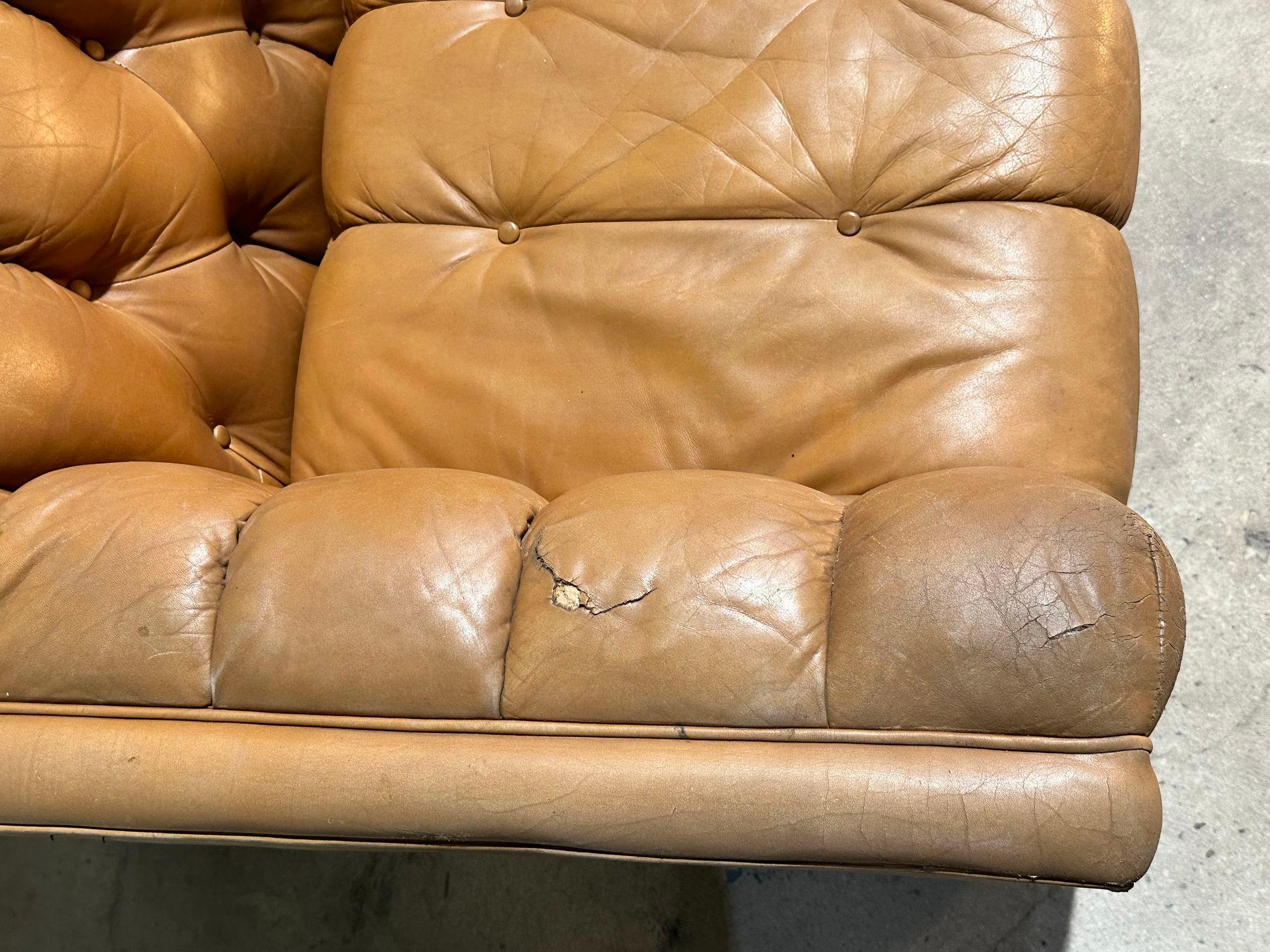 Mid-20th Century Mid-Century Modern Leather Chesterfield Sofa Pair on Chrome Bases