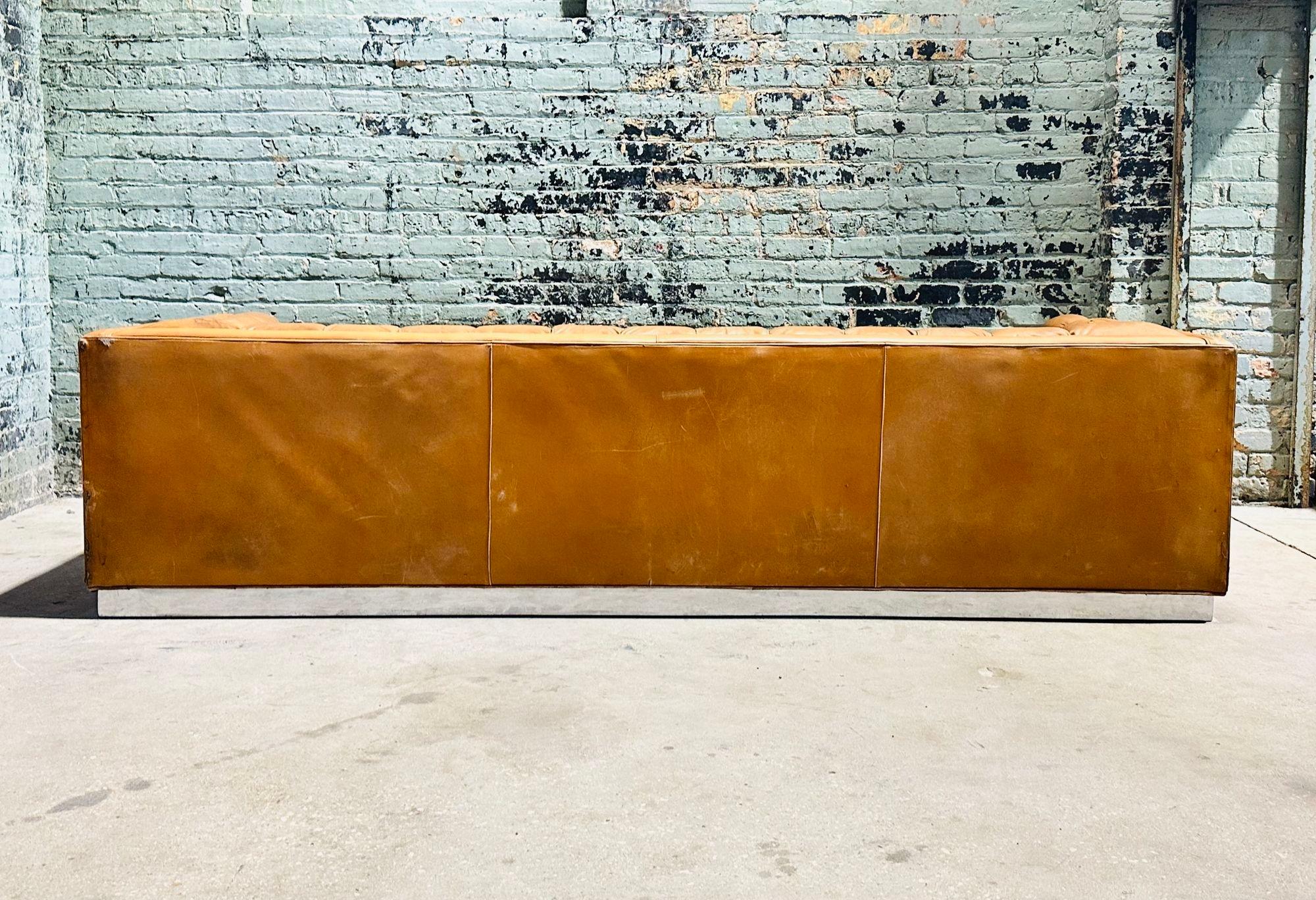Mid-Century Modern Leather Chesterfield Sofa Pair on Chrome Bases 4