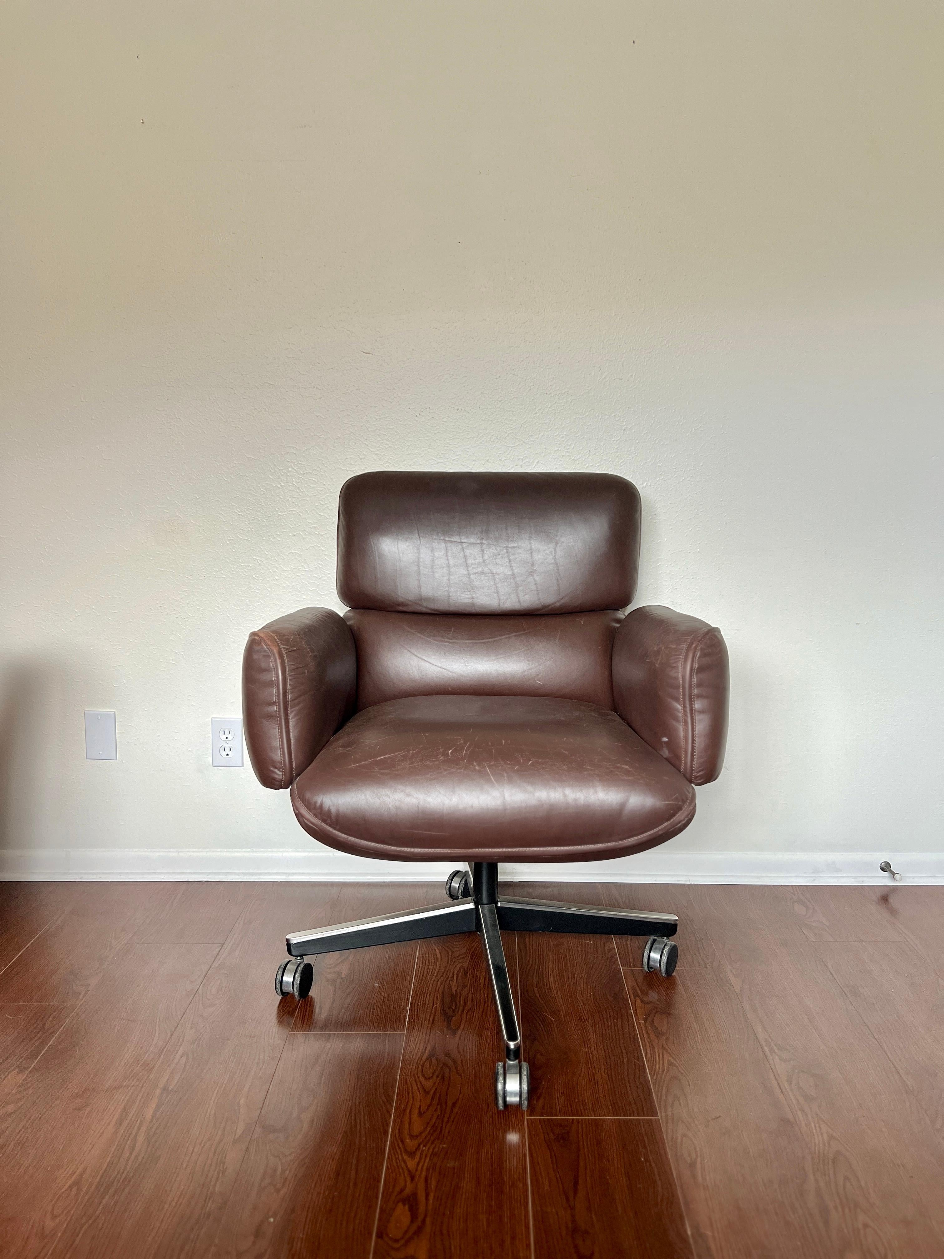 Mid-Century Modern Leather Desk Chair by Otto Zapf for Knoll International 1970s 1