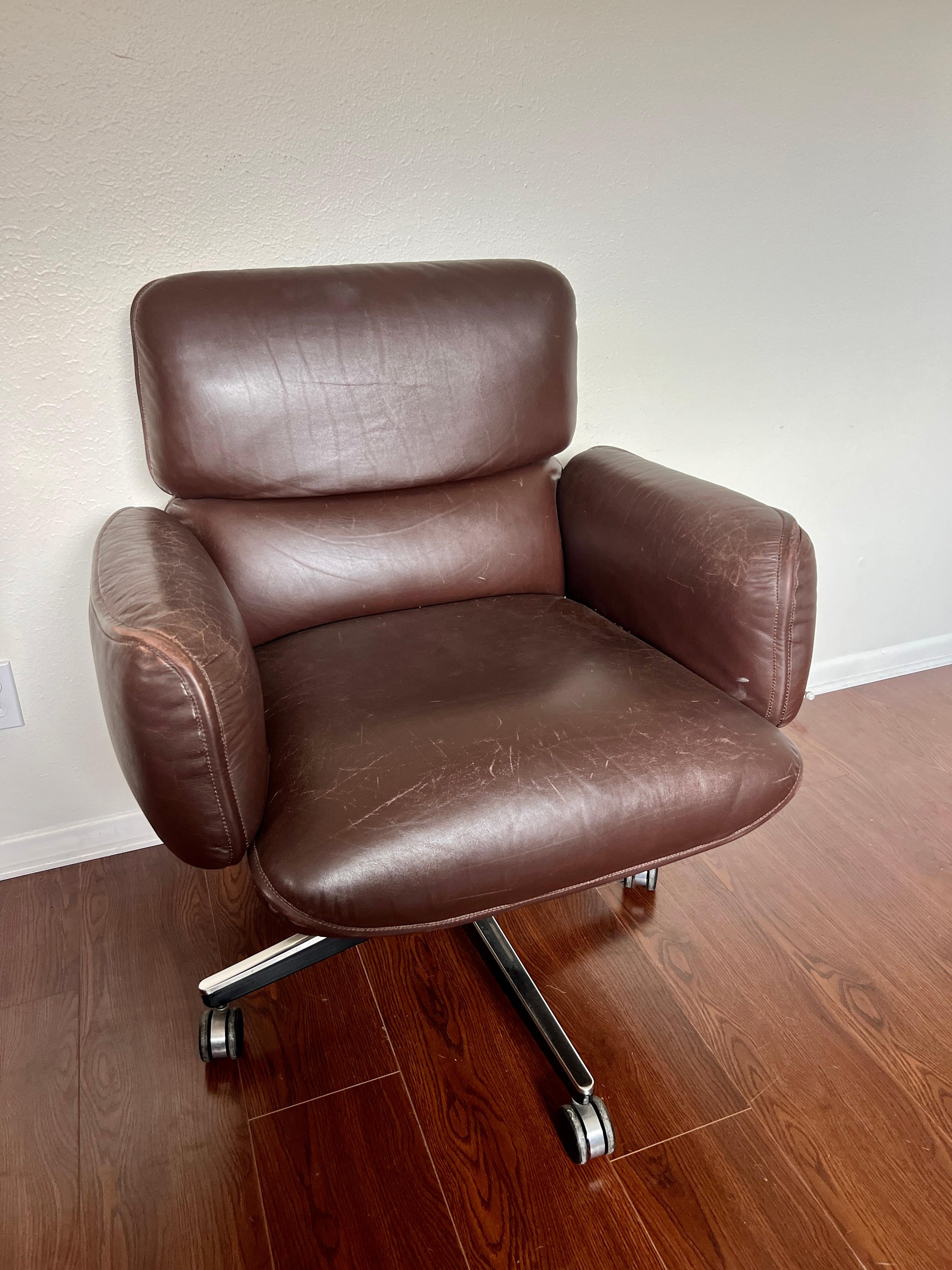 Mid-Century Modern Leather Desk Chair by Otto Zapf for Knoll International 1970s 2