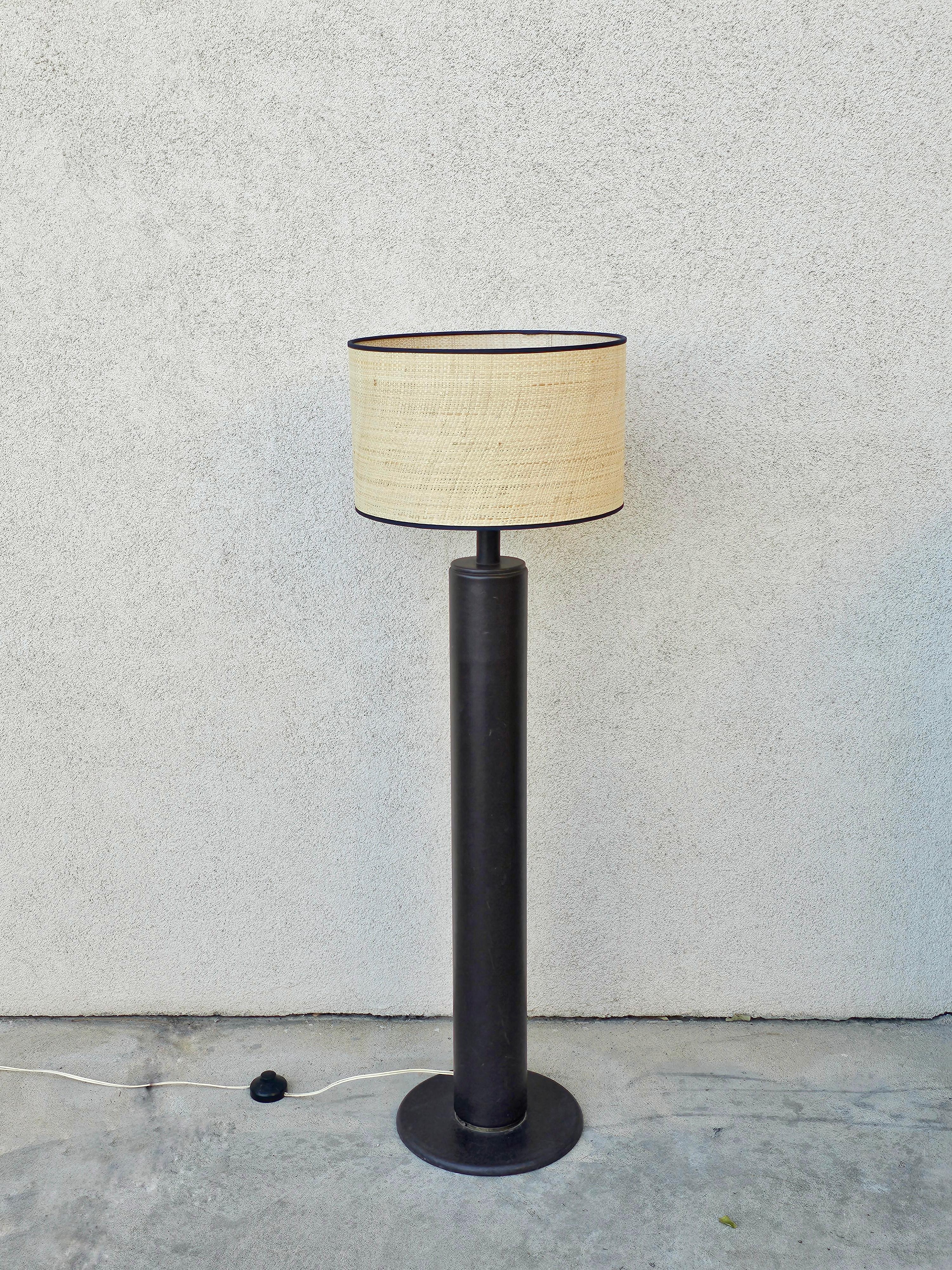 Late 20th Century Mid Century Modern Leather Floor Lamp by Nicetin, Yugoslavia 1980s For Sale