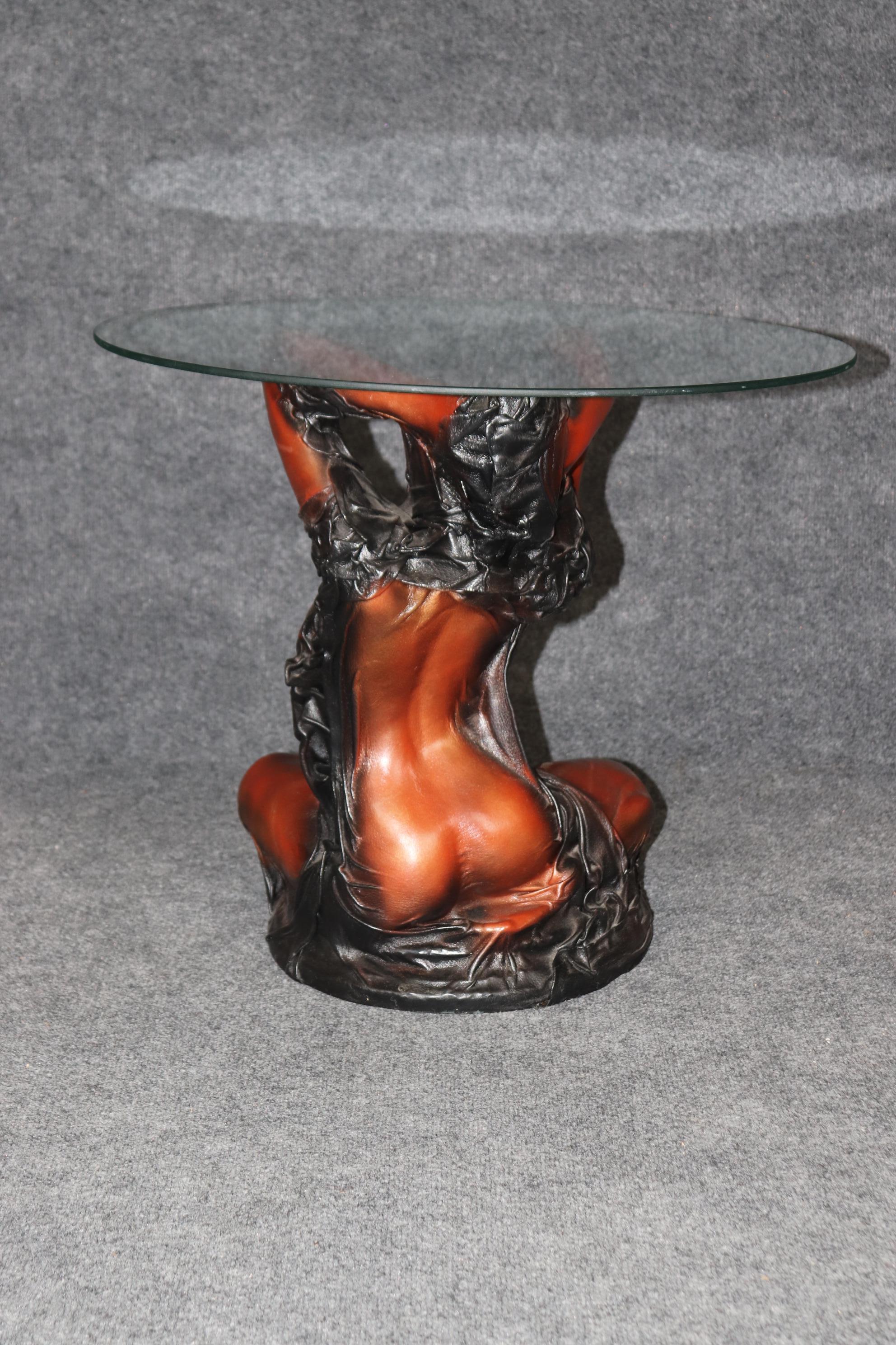 Mid-Century Modern Mid Century Modern Leather Glass Top End Table Attr to Daphne Du Barry For Sale