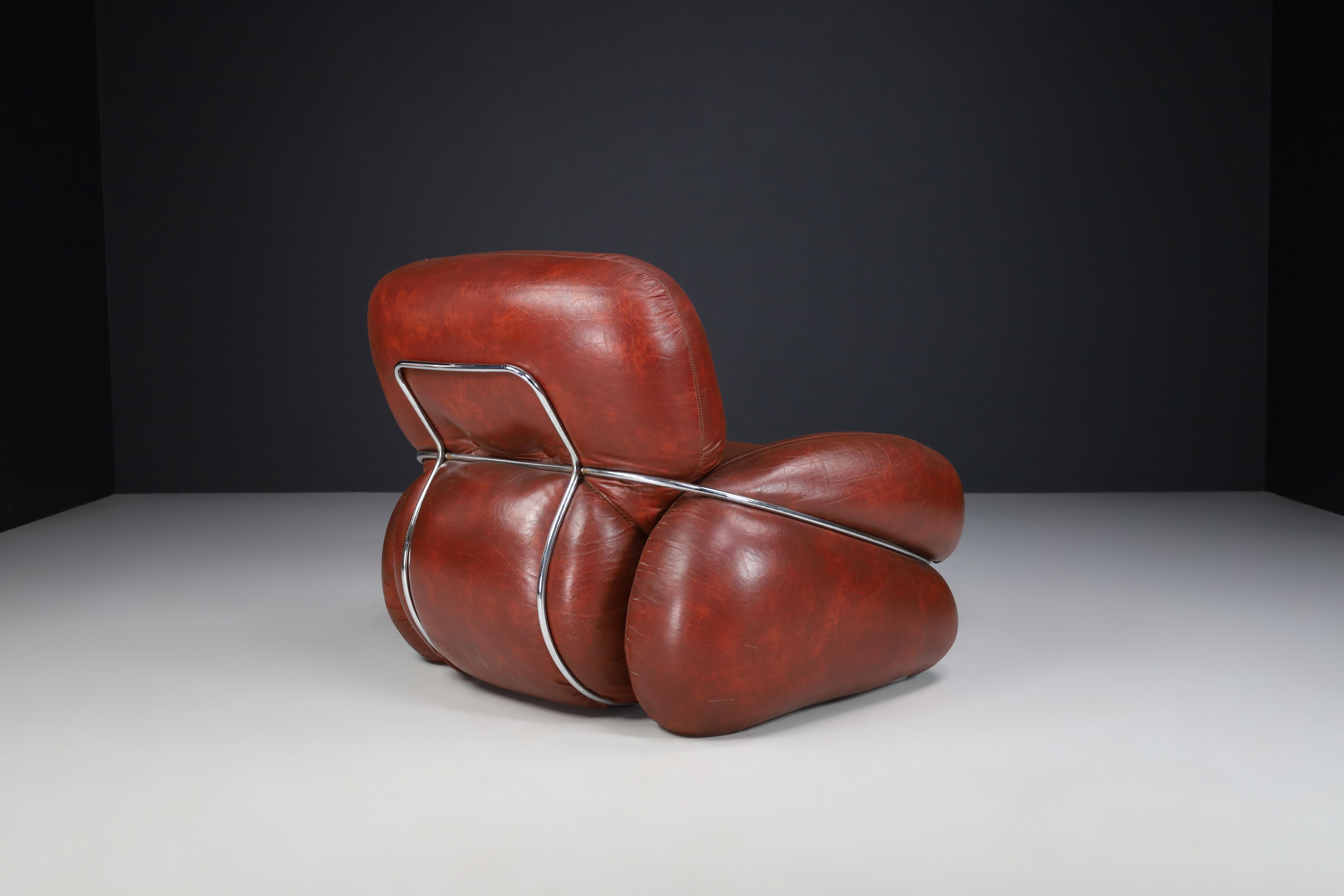 Mid-Century Modern Leather Lounge / Armchairs by Adriano Piazzesi, Italy 1970s For Sale 4