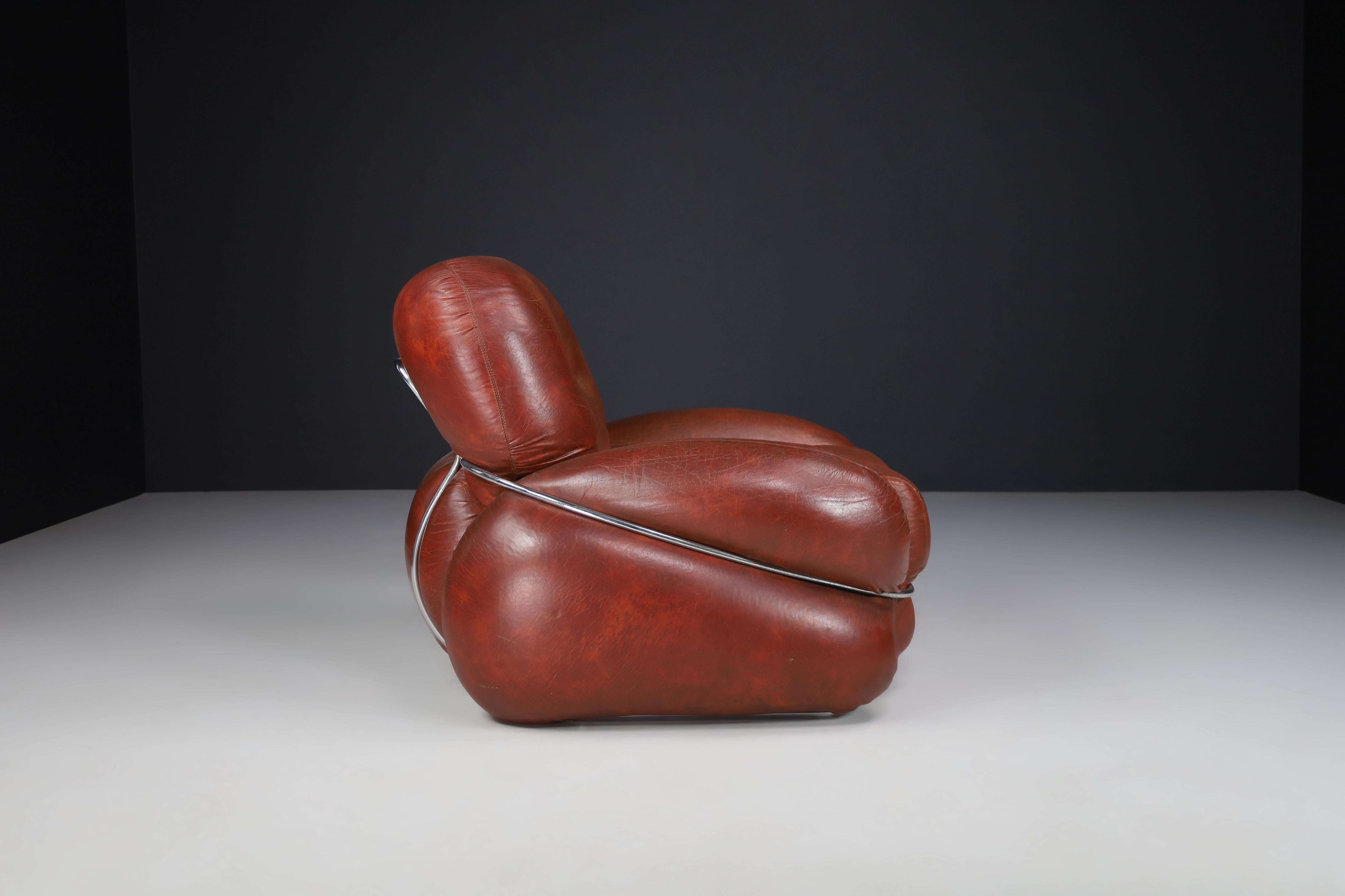 Fauteuils de salon/fauteuils en cuir modernes du milieu du siècle dernier par Adriano Piazzesi, Italie 1970 en vente 4