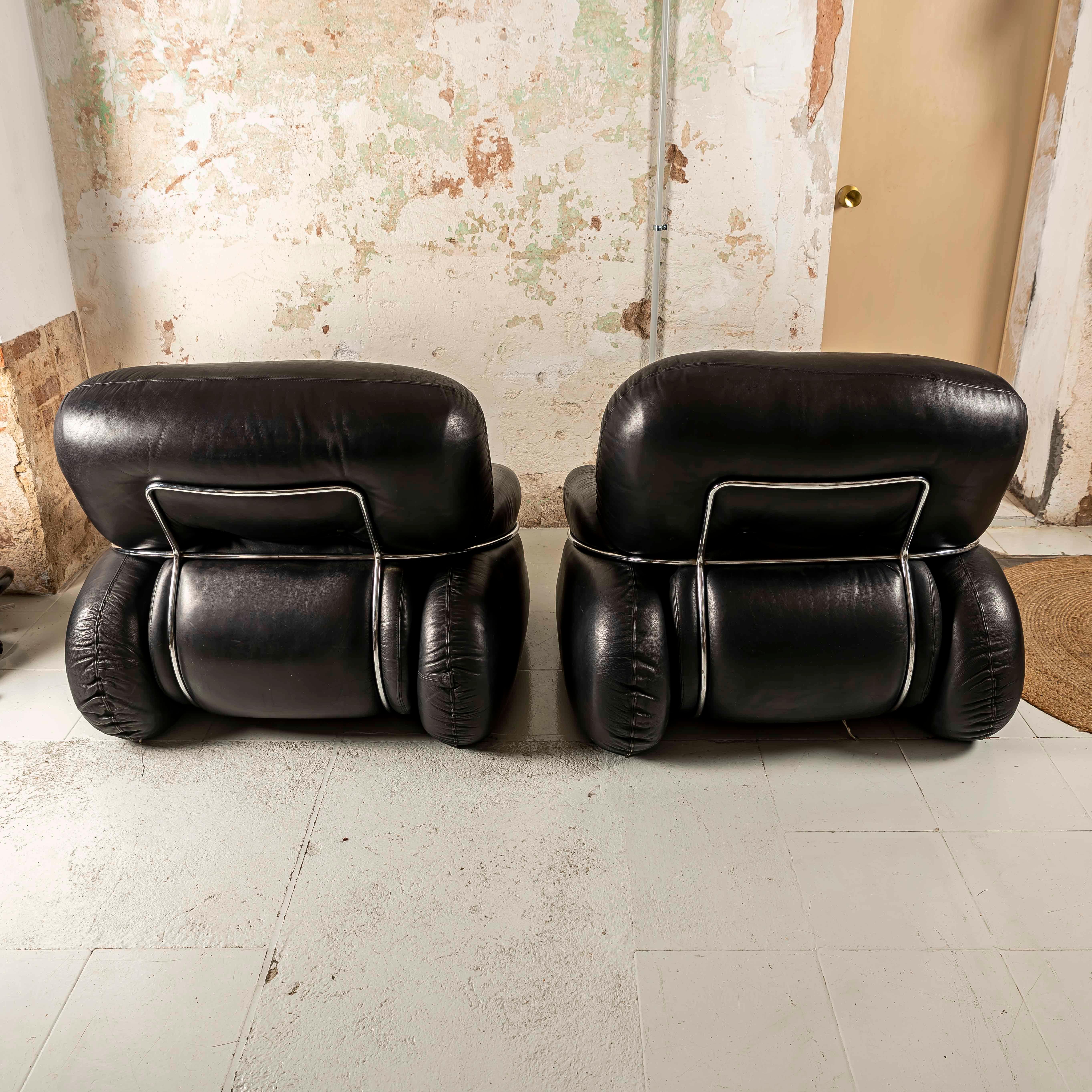 Mid-Century moderno Salotti e poltrone in pelle moderni di metà secolo di Adriano Piazzesi, Italia anni '70