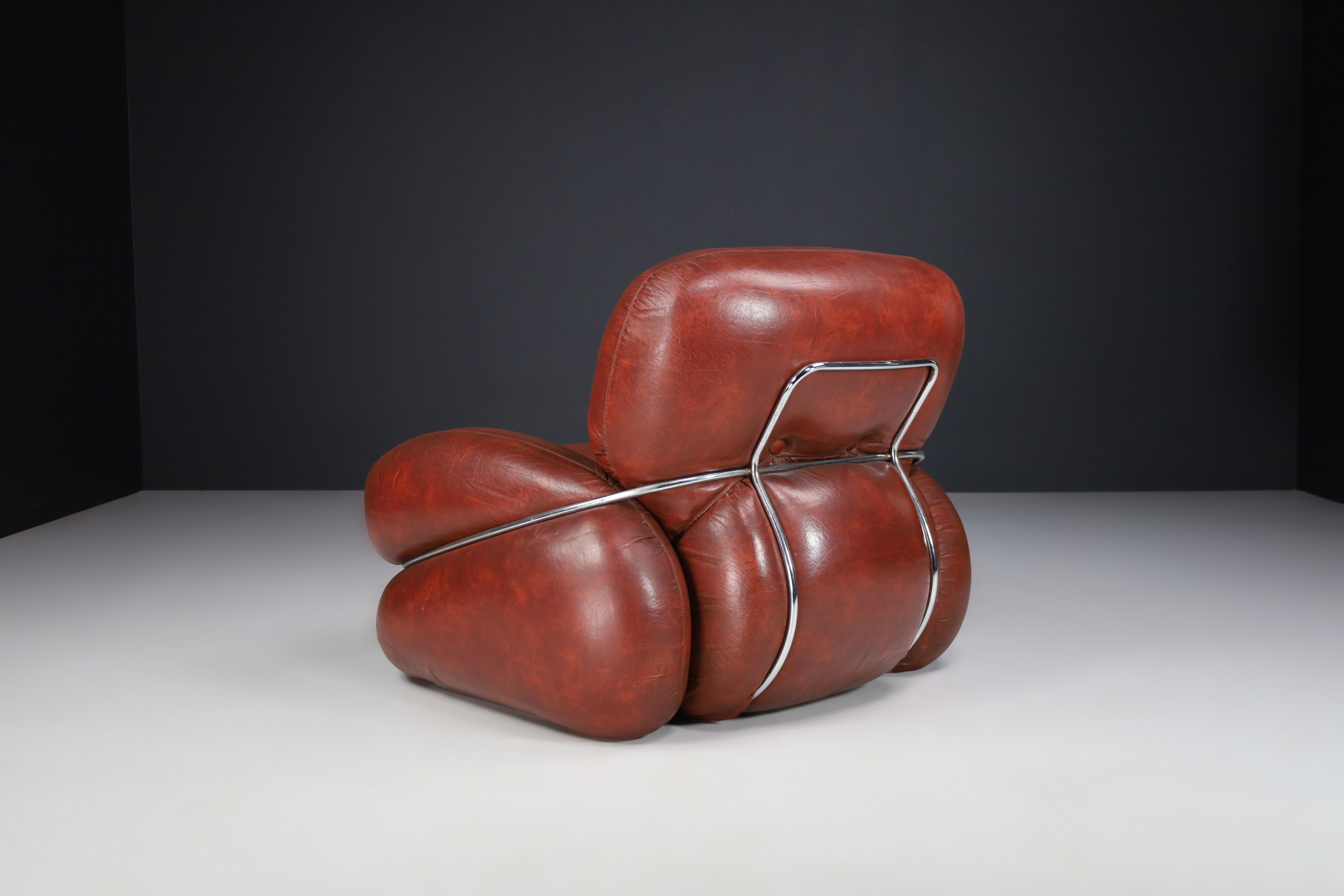 Mid-Century Modern Leather Lounge / Armchairs by Adriano Piazzesi, Italy 1970s For Sale 2