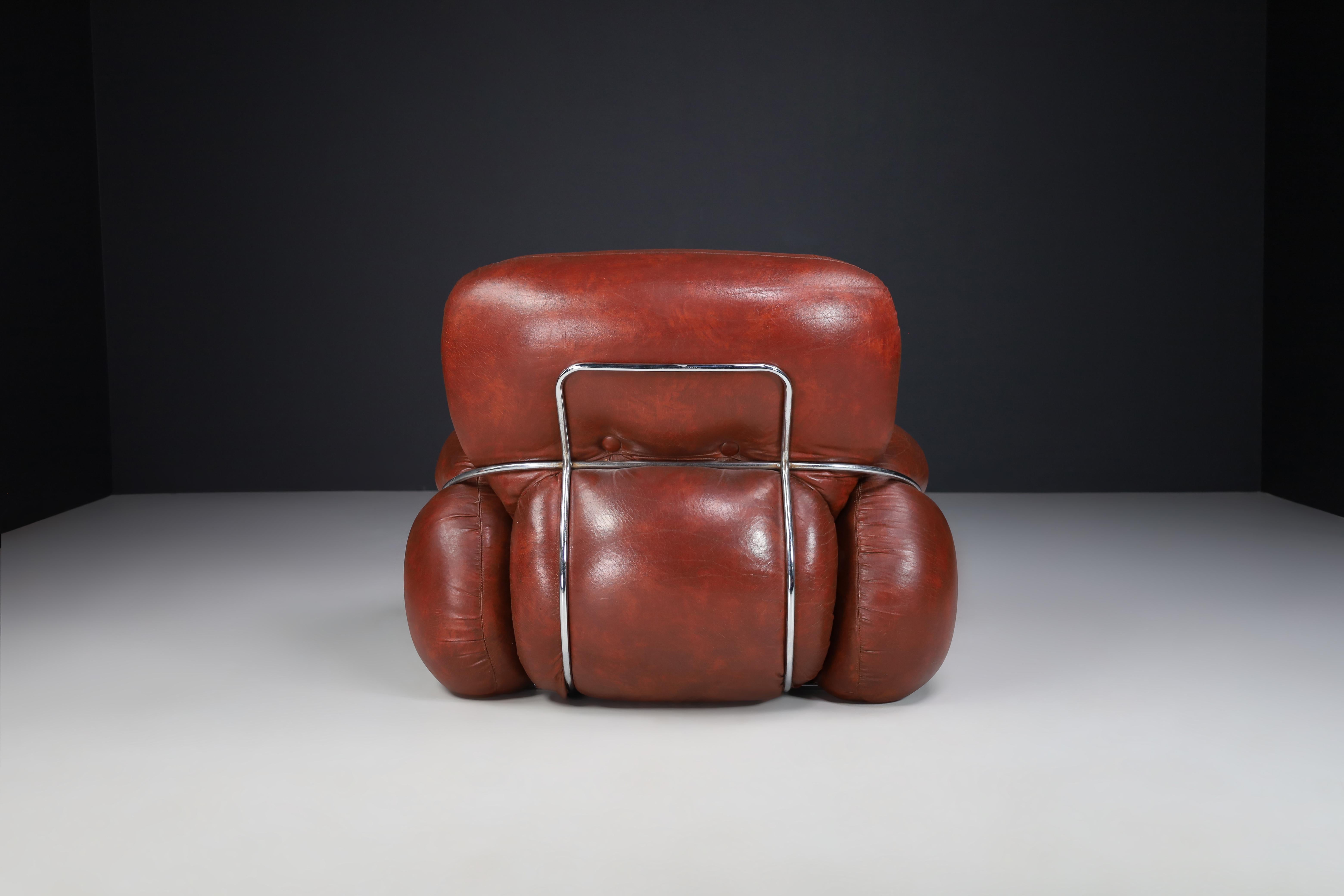 Mid-Century Modern Leather Lounge / Armchairs by Adriano Piazzesi, Italy 1970s For Sale 3