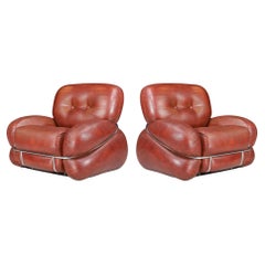 Mid-Century Modern Leather Lounge / Armchairs by Adriano Piazzesi, Italy 1970s