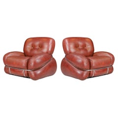 Salón / Sillones de cuero modernos de mediados de siglo de Adriano Piazzesi, Italia Años 70