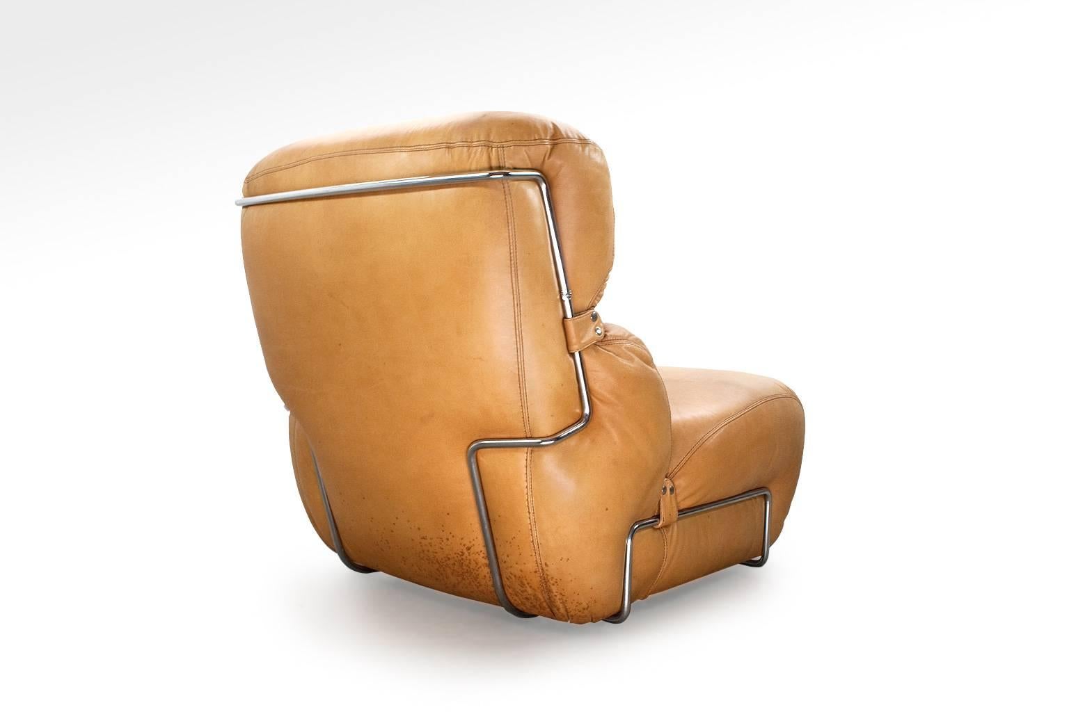 Mid-Century Modern Italian Leather Lounge Chair by Gianfranco Frattini, 1970s In Good Condition In Beek en Donk, NL