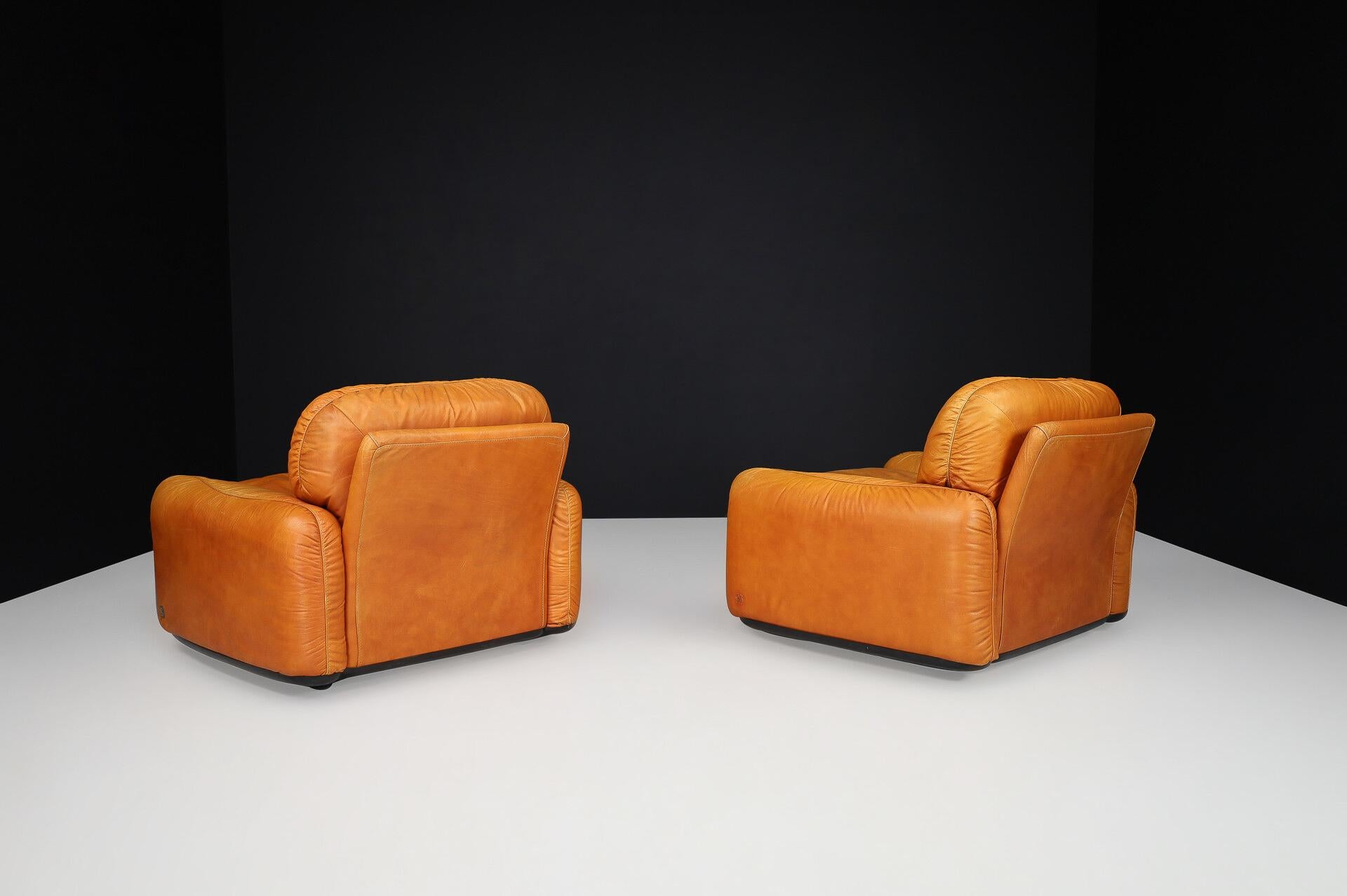Mid-Century Modern Leather Lounge Chairs by Arrigo Arrigoni for Busnelli, Italy For Sale 2
